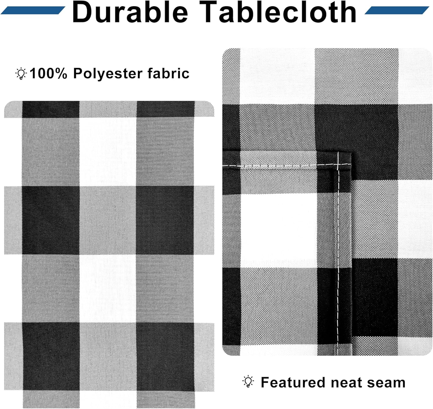 DWCN Checkered Tablecloth Rectangle - Waterproof & Wrinkle Resistant Washable Fabric Table Cover Checkered Table Cloth for Dining Table, Picnic and Party, 137 X 203Cm, Black and White image number 5
