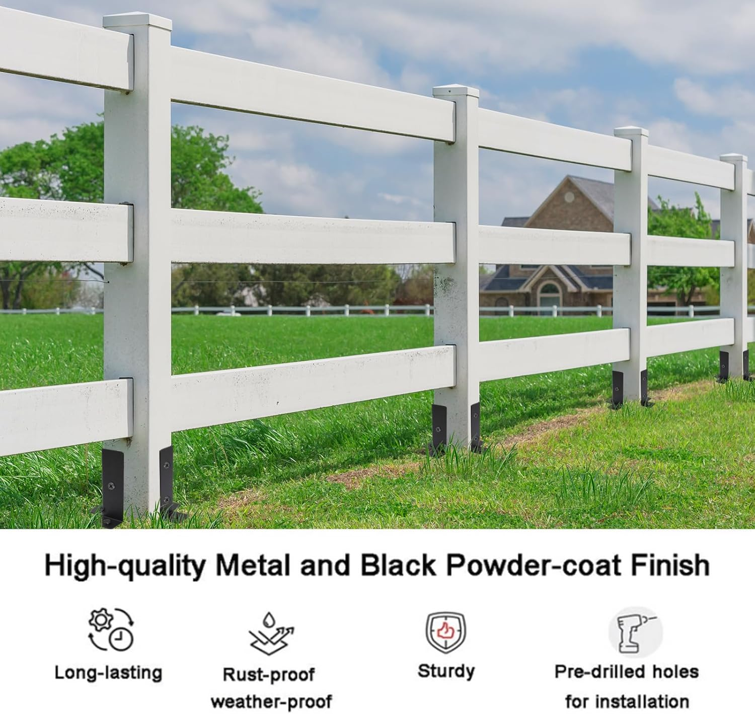 8 Pcs Adjustable Deck Post Anchor Base Brackets Fit 1.5X1.5,2X2,2X4,4X4 Post,Wood Fence Pergola Post Base Brackets Kit,Heavy Duty Half Column Black Post Brackets Support Base Brackets for Deck Railing image number 6