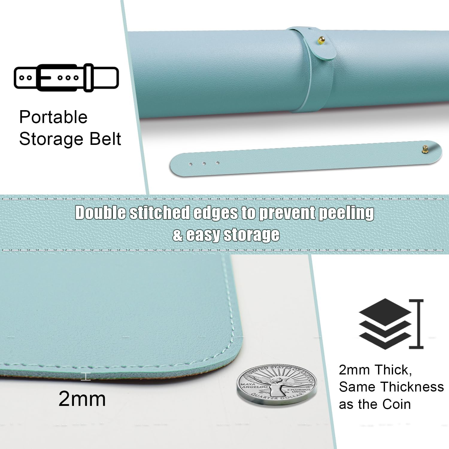 BLESWIN Large Desk Pad - Dual-Sided Cork & Leather, Mouse & Keyboard Mat, Easy Clean, Non-Slip, Office & Laptop Mat (Light Blue, 120X43Cm)