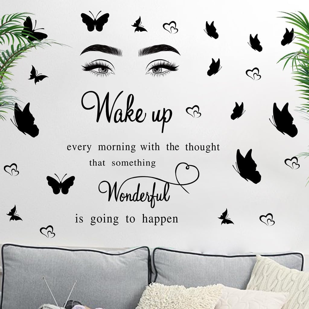 WRENYZK Wall Stickers, Inspirational Quotes Wall Art Stickers, Wall Decorations for Bedrooms Aesthetic, Butterfly Wall Sticker for Hallway Stairs, Motivational Stickers for Adults, Teens (Blue Glow)