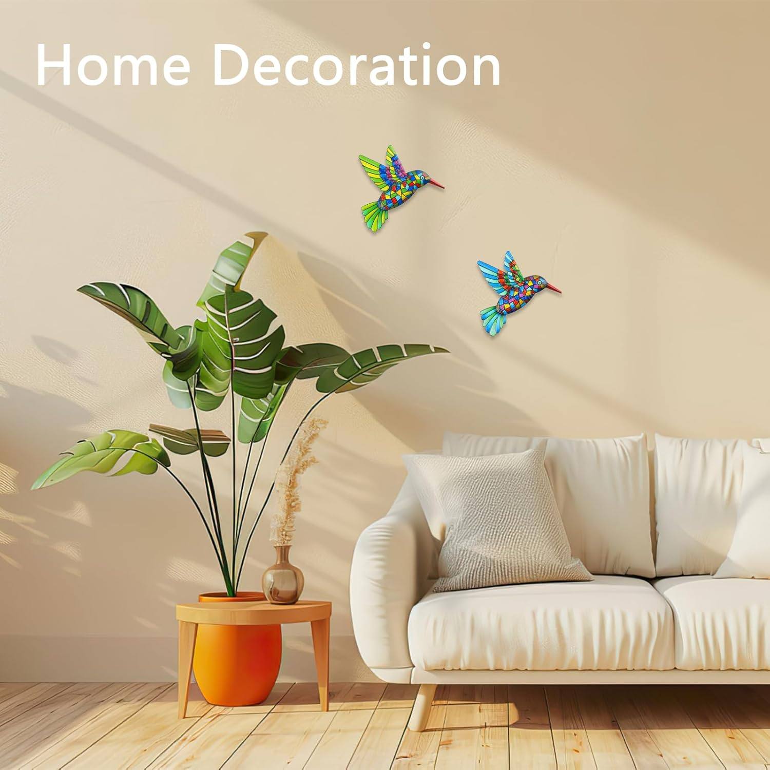 2 Pcs Metal Hummingbird Garden Ornaments Outdoor,Wrought Iron Colorful Hummingbird Wall Decor for outside Garden Patio Fence Home Bedroom Hanging Decoration image number 3