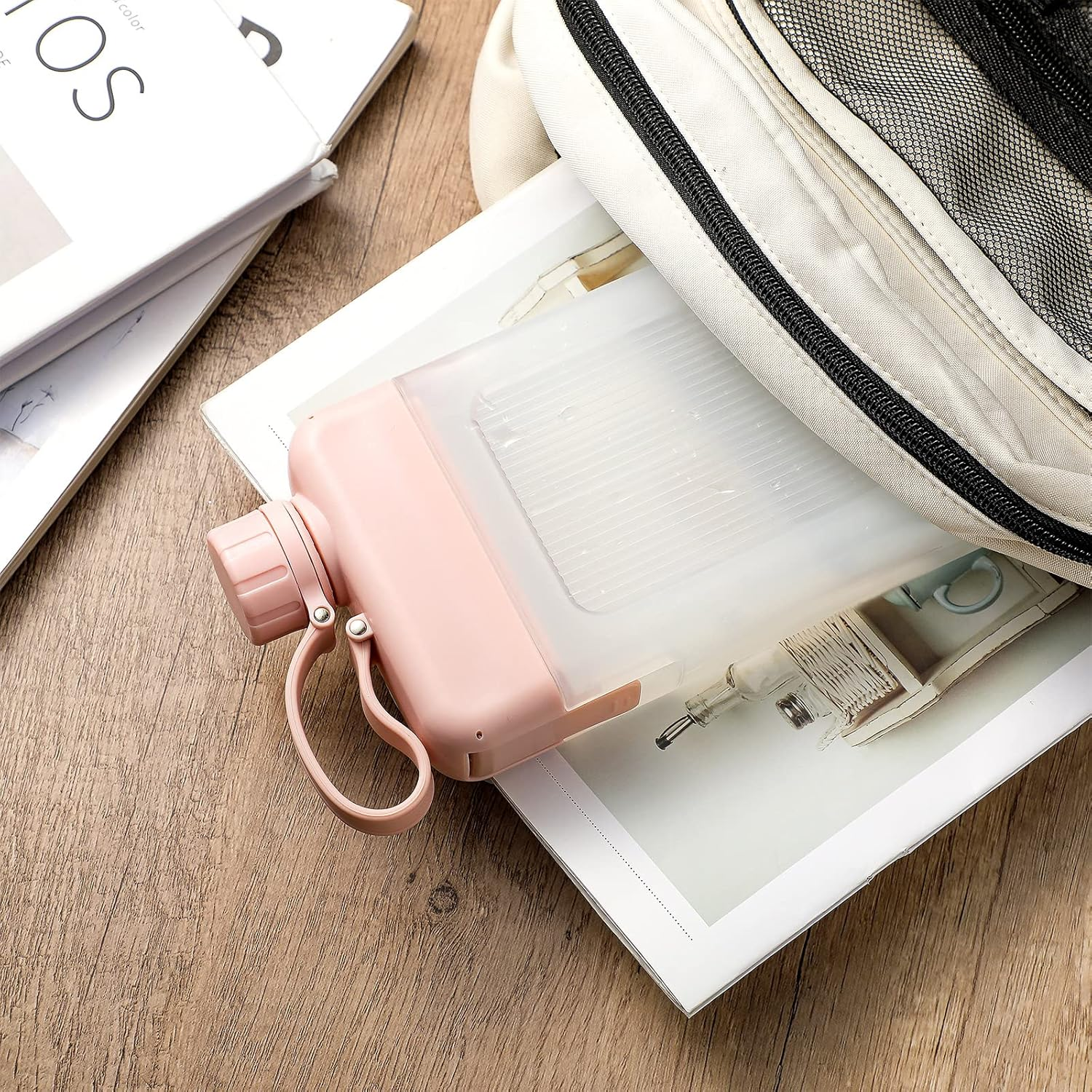 Amyhill 3 Pcs Flat Water Bottle 15Oz A5 Travel Bottles Leak Proof Slim Square Memo Flask Plastic Portable Travel Mug for Outdoor Sports Fitness Camping Hiking Cycling(White, Pink, Green) image number 4