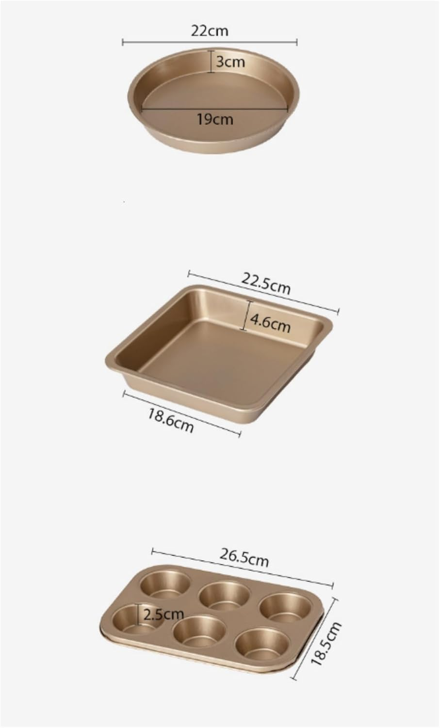 Baking Pans Nonstick Set, Bakeware Sets with round Square Cake Pan, Muffin Pan, Loaf Pan, Roast Pan, Baking Sheets for Oven, Kitchen Cookware Sets Baking Supplies 5-Piece, Gold image number 3