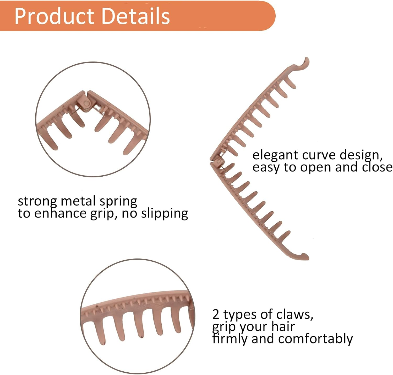 Ehuihuan Banana Hair Clip, Banana Clip Hair, Banana Hair Clips, Women'S Large Hair Clip, Thick Hair, Banana Hair Clip, Ponytail Banana Clip, Fishtail Hair Clip, 13 X 3 Cm, 4 Pieces image number 6