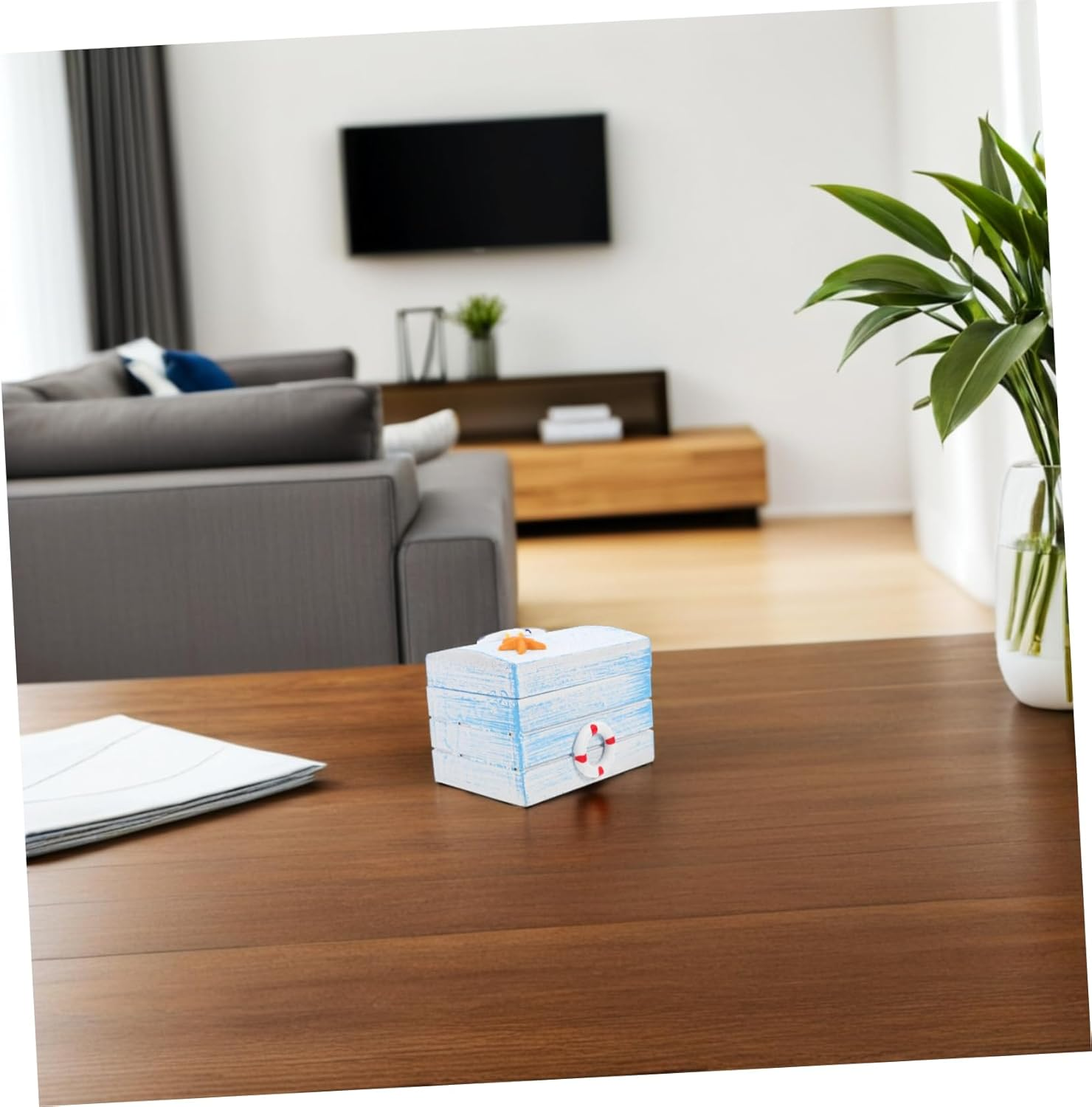 GANAZONO Wooden Treasure Chest - Nautical Decorative Box for Keepsake Storage - Small Wooden Trinket Box for Jewelry and Keepsakes image number 6