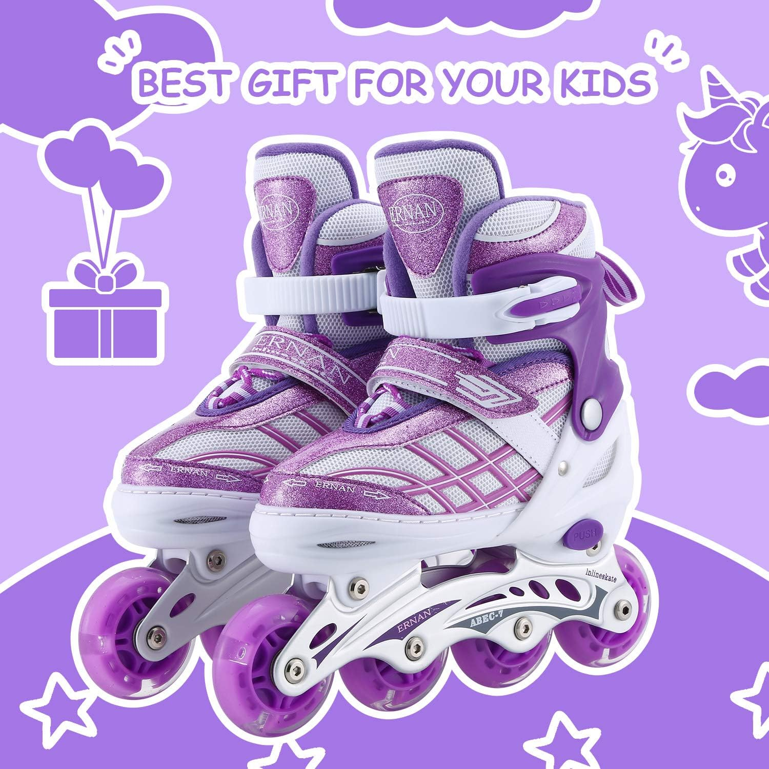 Kids Inline Skates for Girls Boys Beginners Adjustable, All 8 Wheels Illuminating. image number 2