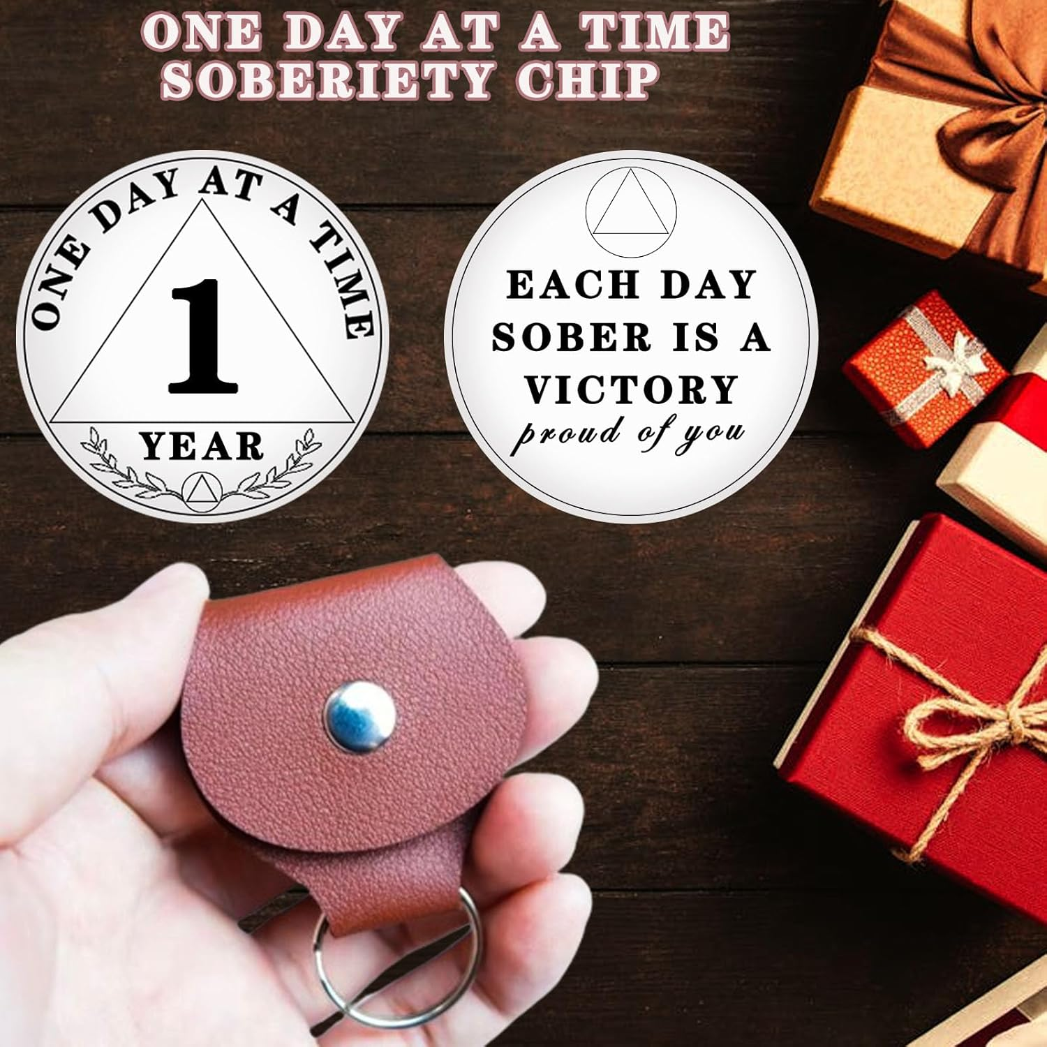 1 Year Sobriety Chip, One Day at a Time AA Chips and Medallions - Sobriety Recovery Coin Sober Token for Alcoholics Anonymous Recovery Sobriety Gifts image number 1