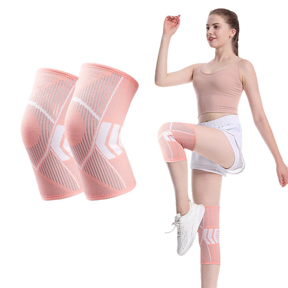 2 Pack Knee Support Brace for Women/Men Compression Knee Sleeves for Arthritis Pain,Meniscus Tear, Running,Working Out,Acl,Mcl,Pain Relief,Sports Pink,X-Large image number 4