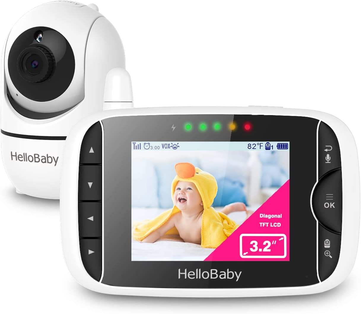 Hello Baby Monitor with Camera and Audio,3.2" Screen, 2.4Ghz Video Baby Monitor with Night Vision, Temperature Display, Lullabies, 960Ft Long Range No Wifi,High Capacity Battery image number 6