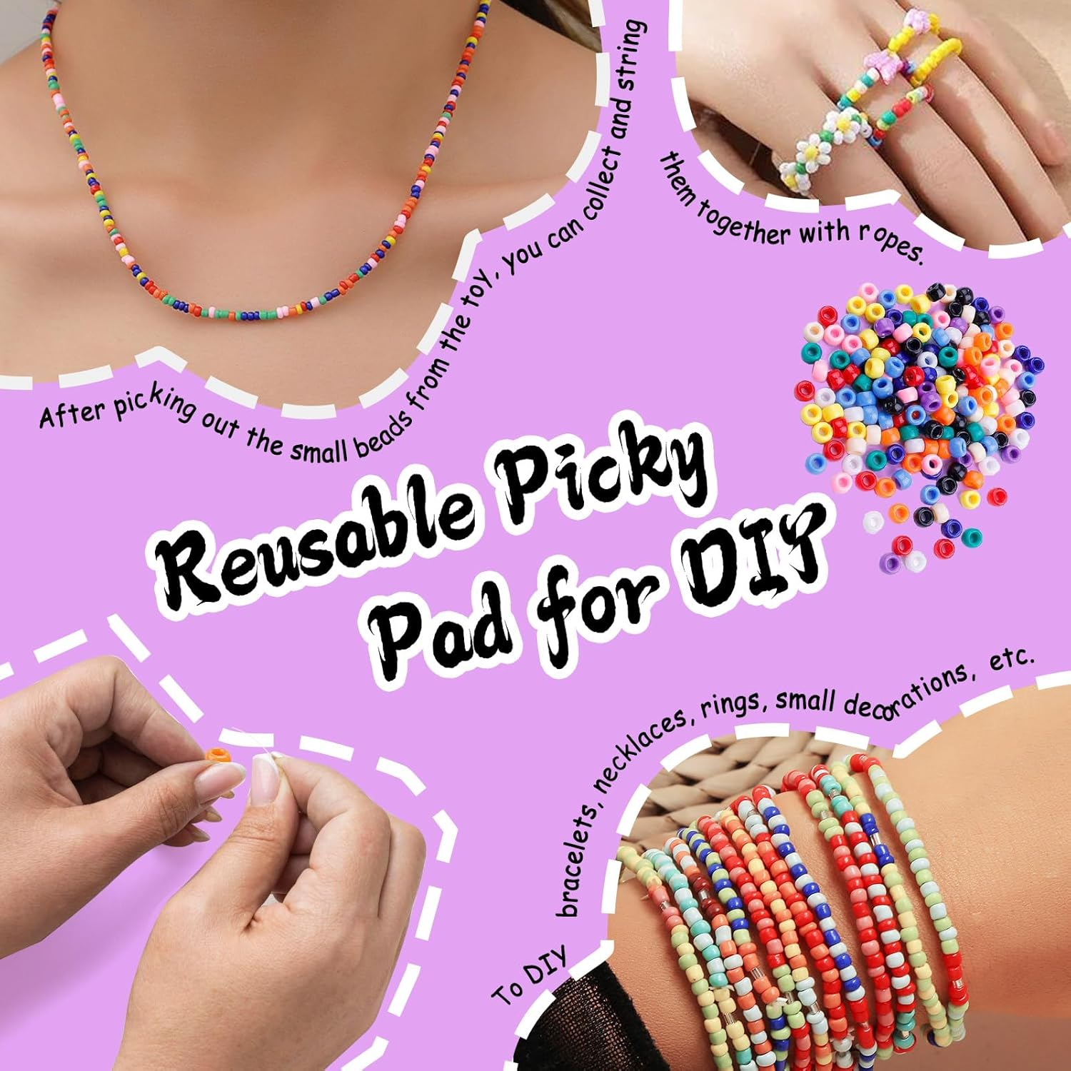 Skin Picky Pad to DIY Bracelet Necklace,Skin Picking Fidget Toys to Relieve Stress Anxiety,Silicone Picky Pad Fidget Toys for Adults Teenager (Yin-Yang) image number 3