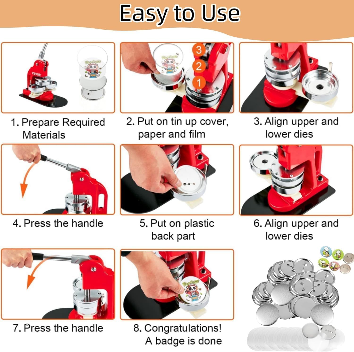 25 Sets 2.3 Inch Button Maker Supplies 58Mm Making Blank Pins Metal round Badge Parts Kit for Button,Diy image number 2