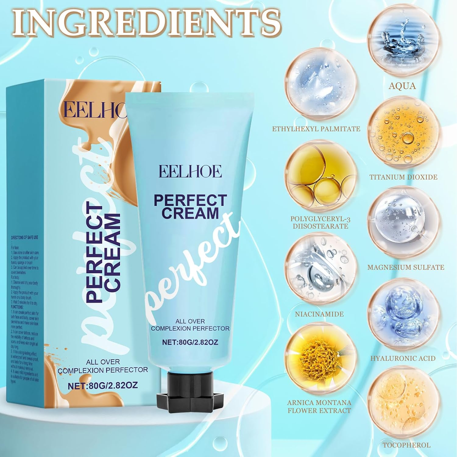 All-Over Complexion Perfector, Long-Lasting CC Cream Foundation, Hydrating Full Coverage Concealer, Cream Body Perfector, Natural Moisturising, Waterproof Transfer Resistant image number 5