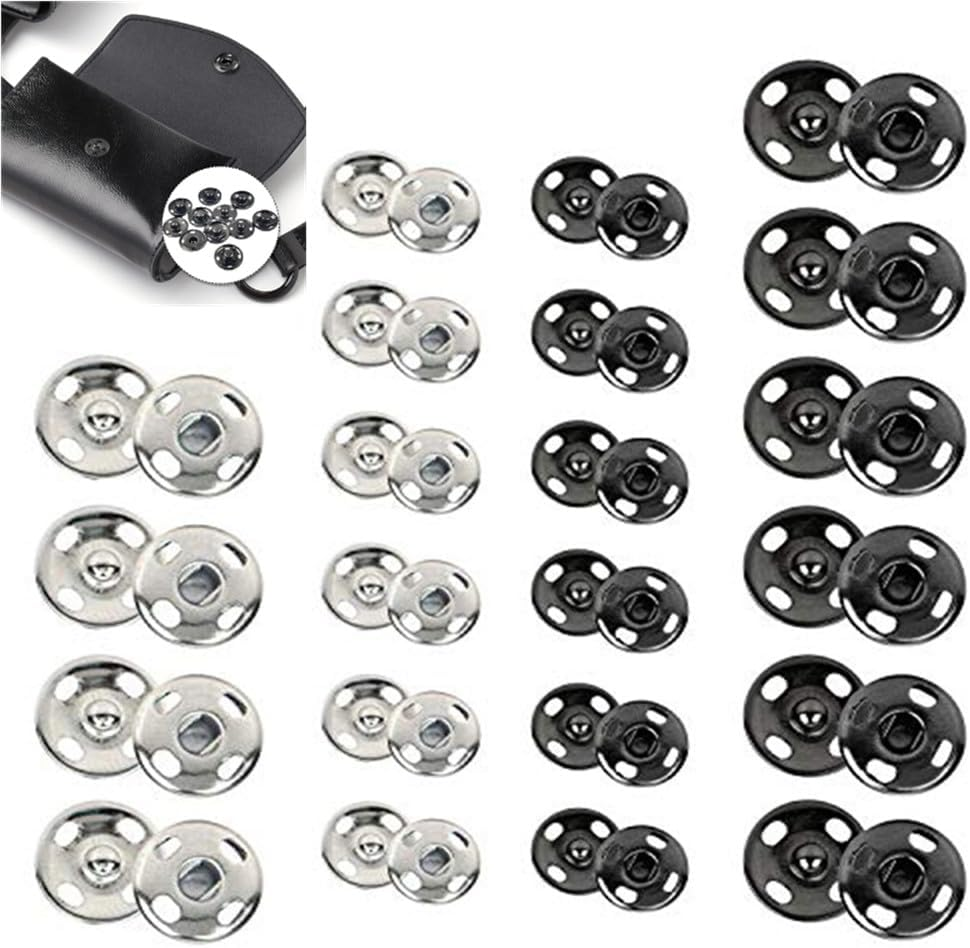 Snap Buttons,120 Sets Clothes Hidden Button, Sew-On Snap Buttons Metal Snaps Fasteners Press Studs Buttons for Clothes Sewing Craft, 8.5 Mm and 10 Mm（Black and Silver） image number 1