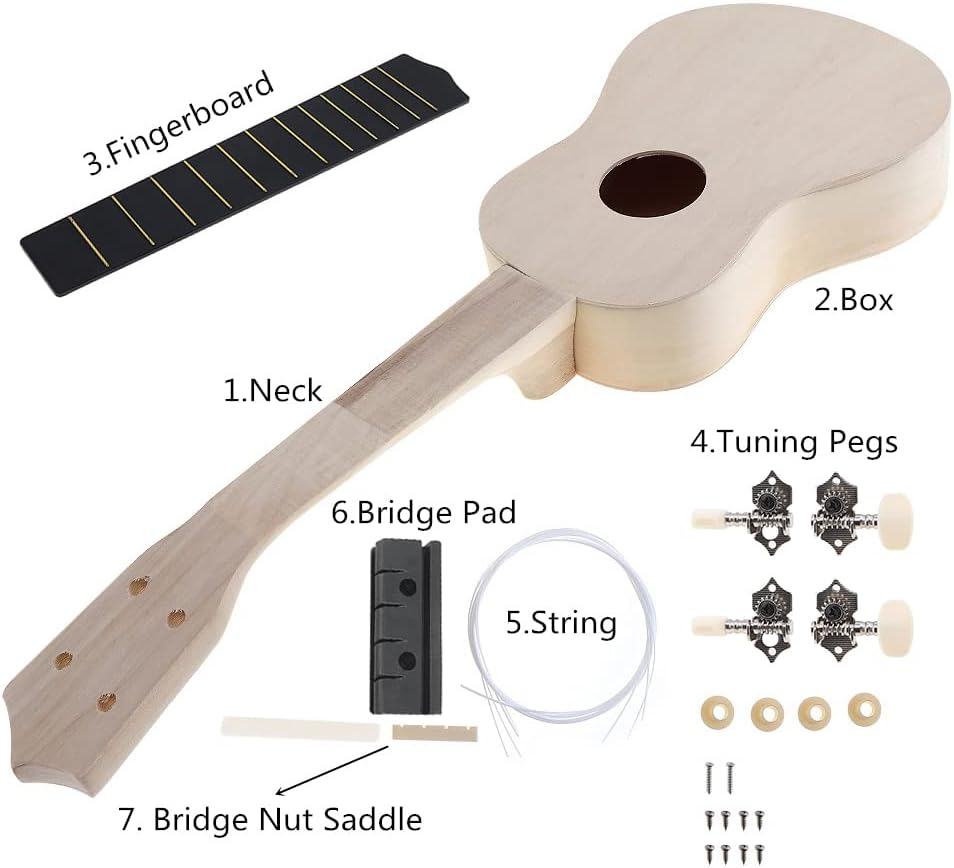 Origlam 21 Inch DIY Ukulele Kit, Make Your Own Ukulele DIY Kit, Soprano Hawaii Ukulele Kit, Ukulele Hawaii Guitar Handwork Kit with Installation Tools for Kids, Friends, Family, Amateur image number 5