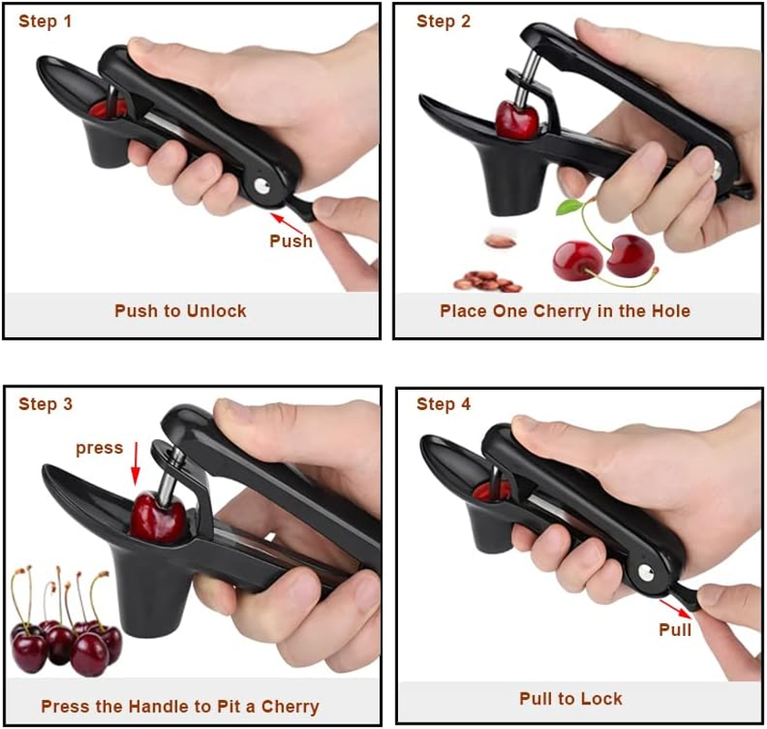 Cherry Pitter - Heavy-Duty Olive and Cherry Pitters Corer Tool with Space-Saving Lock Design, Multi-Function Cherries Stoner Seed Remover Tool for Making Cherry Jam (Black) image number 1