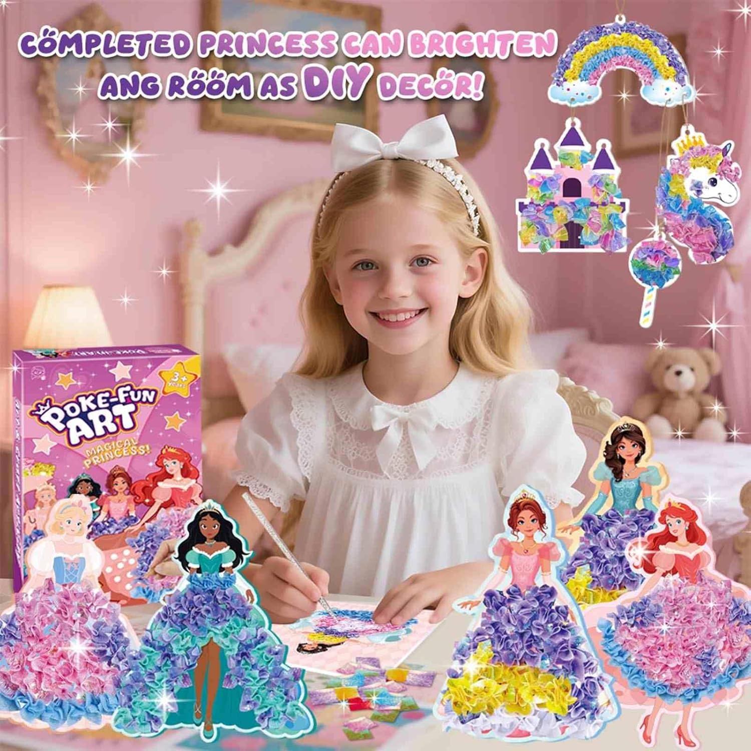 Poke Art Kits for Girls - Arts and Crafts for Kids 4-8 - 4 5 6 7 8 Year Old Girl Birthday Gifts - Princess Dress-Up DIY Creative Activity Toys