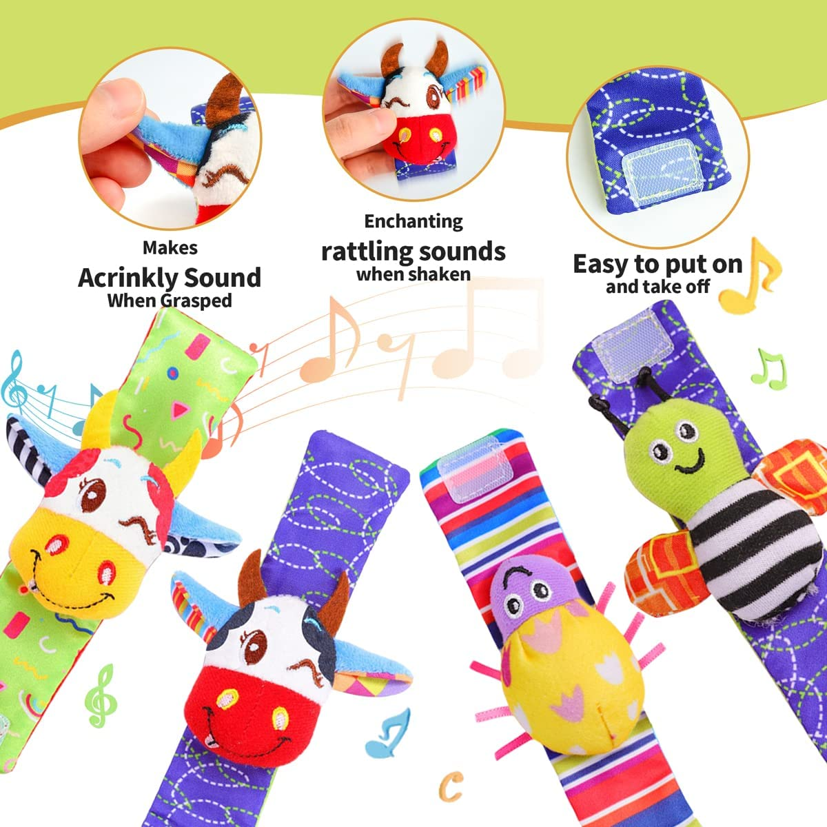 8Pcs Baby Wrist Rattle Foot Finder Socks Infant Developmental Sensory Learning Toys from 0-3-6 Months Old-Cute Garden Bug Edition 8 Items Piece Set Christmas Gifts for Kids