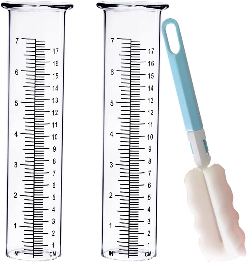 BIUWING 7 Inch Rain Gauge Replacement Tube Glass for Yard Garden and Outdoor Home, with Clean Brush