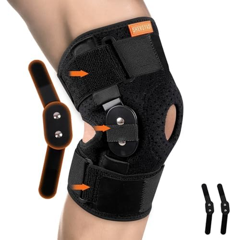 Hinged Knee Brace, Adjustable Knee Support Wrap for Men and Women, Pain Relief Swelling and Inflammation, Patellar Tendon Support Sleeve for Helping Relieve Strains, Sprains, ACL and MCL Injuries (L)