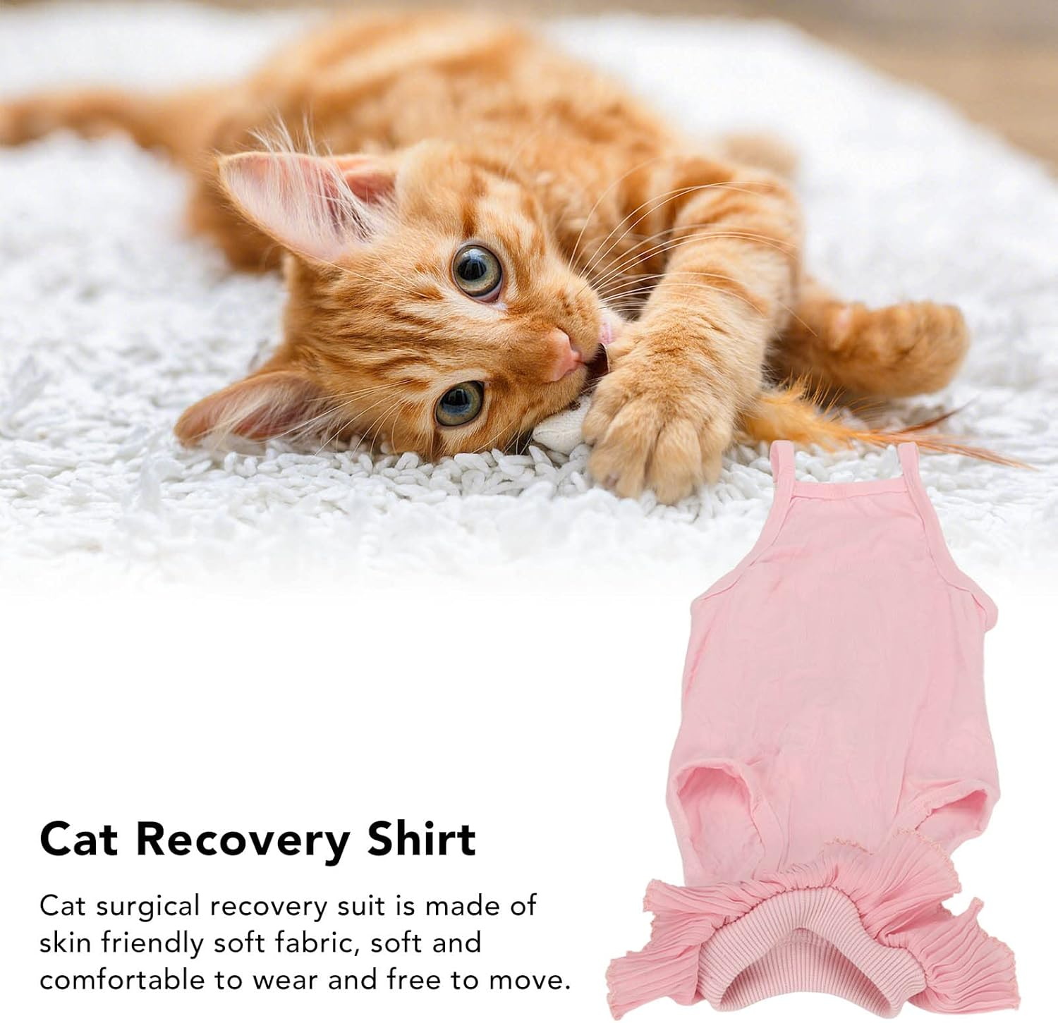 Cat Recovery Suit, Lace Neckline Cat Recovery Shirt with Adjustable Buckle, Kitten Surgry Full Bodysuit Bandages Cone E-Collar Alternative for Cats Kitten (M) image number 2