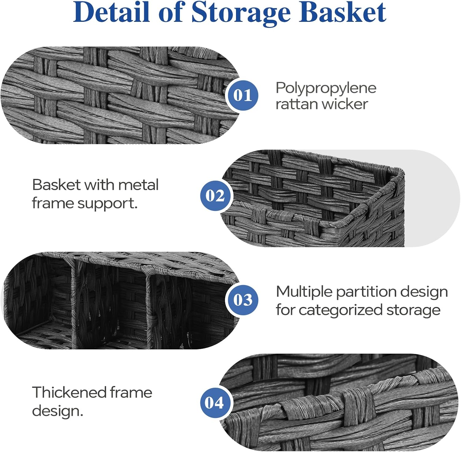 Wicker Basket for Toilet Paper Storage, 2-Piece Bathroom Organizer Set for Shelves, Pantry & Home Decor, Space-Saving Rectangular,15.5&times;6.3&times;4.3 Inch (Gray) - Gray image number 3