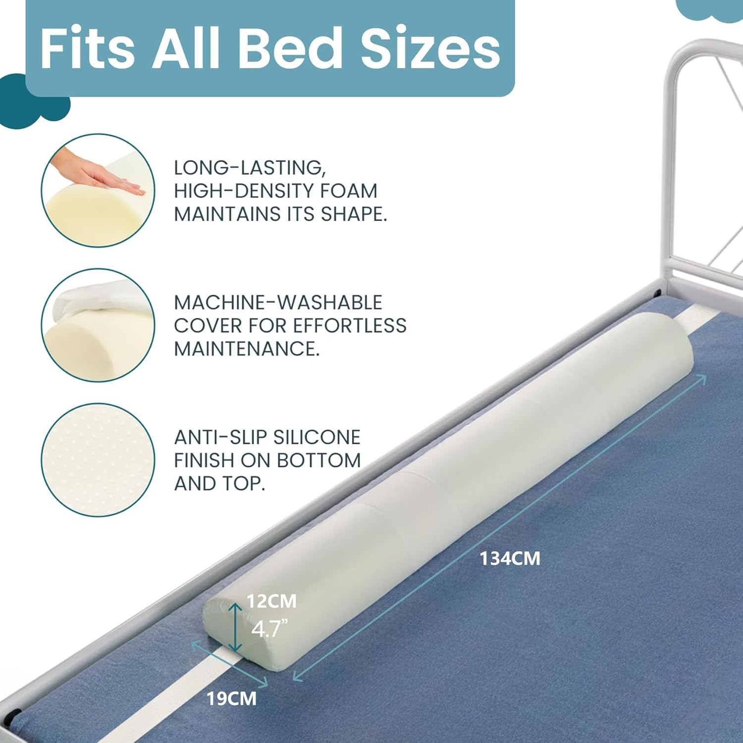 Toddler Bed Rail Bumper, Kids Foam Safety Bed Guard for Twin, Queen, King, White 134 * 19 * 12Cm image number 2