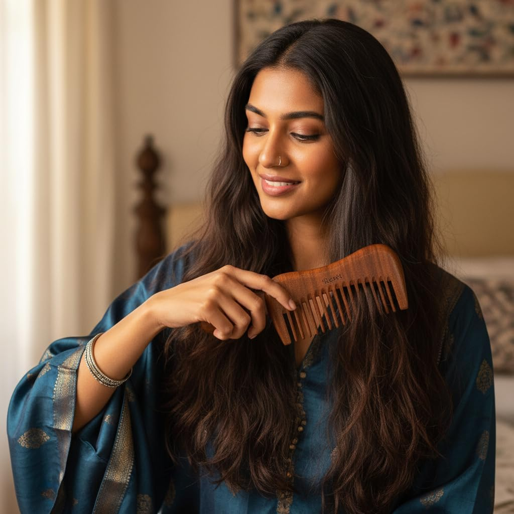 100% Natural Handmade Sandalwood Comb | Soft Wide Tooth Wooden Comb for Wet and Dry Hair | Eco-Friendly Anti-Static for Massage | Wooden Hair Detangler for Men and Women