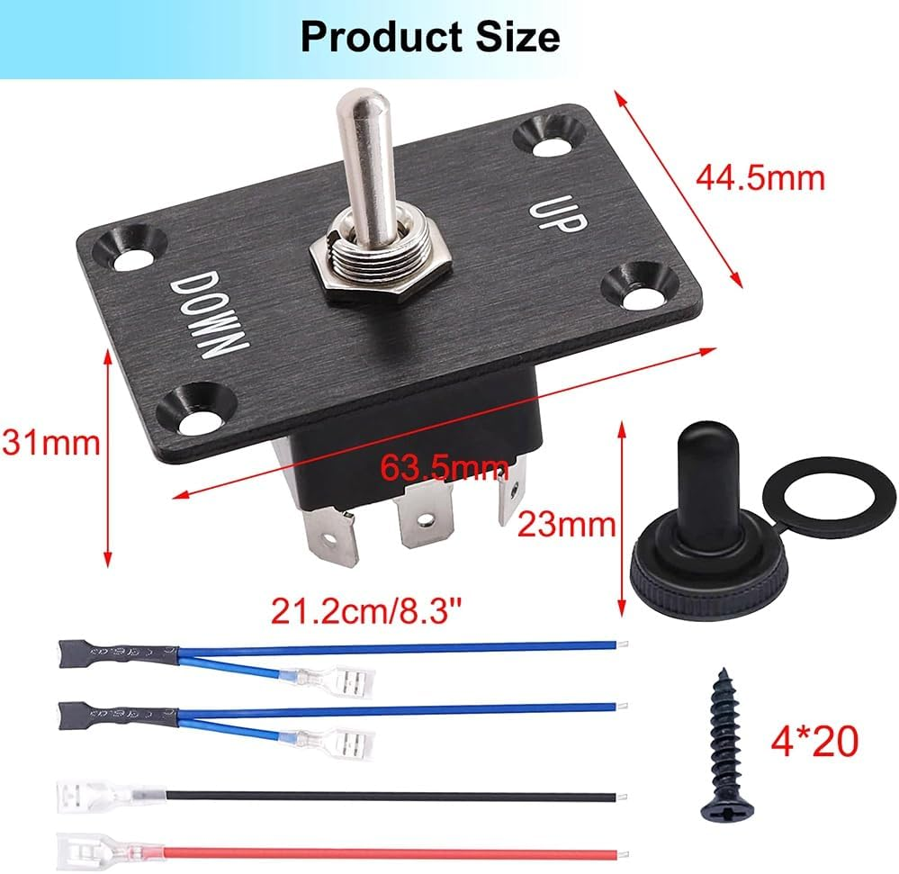 Momentary 6 Pin 3 Position (On)-Off-(On) Up/Down Polarity Reverse Switch with Panel,Wires and Cap Plastic,Metal