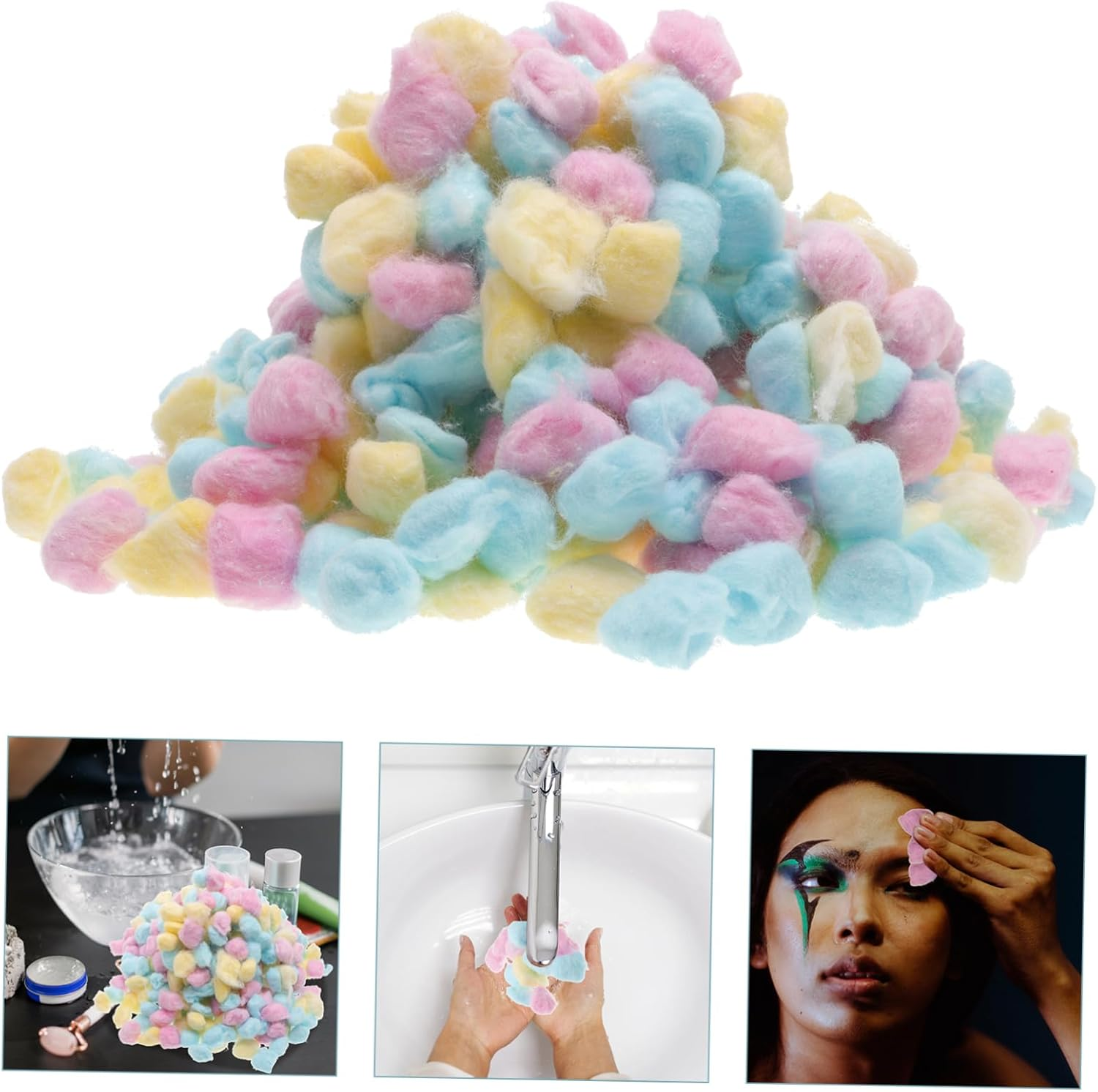 PACKOVE 500G Baby Cotton Balls Small Face Cleansing Makeup Removal Cotton Balls in Pink Yellow Blue for Newborns and Sensitive Skin image number 3