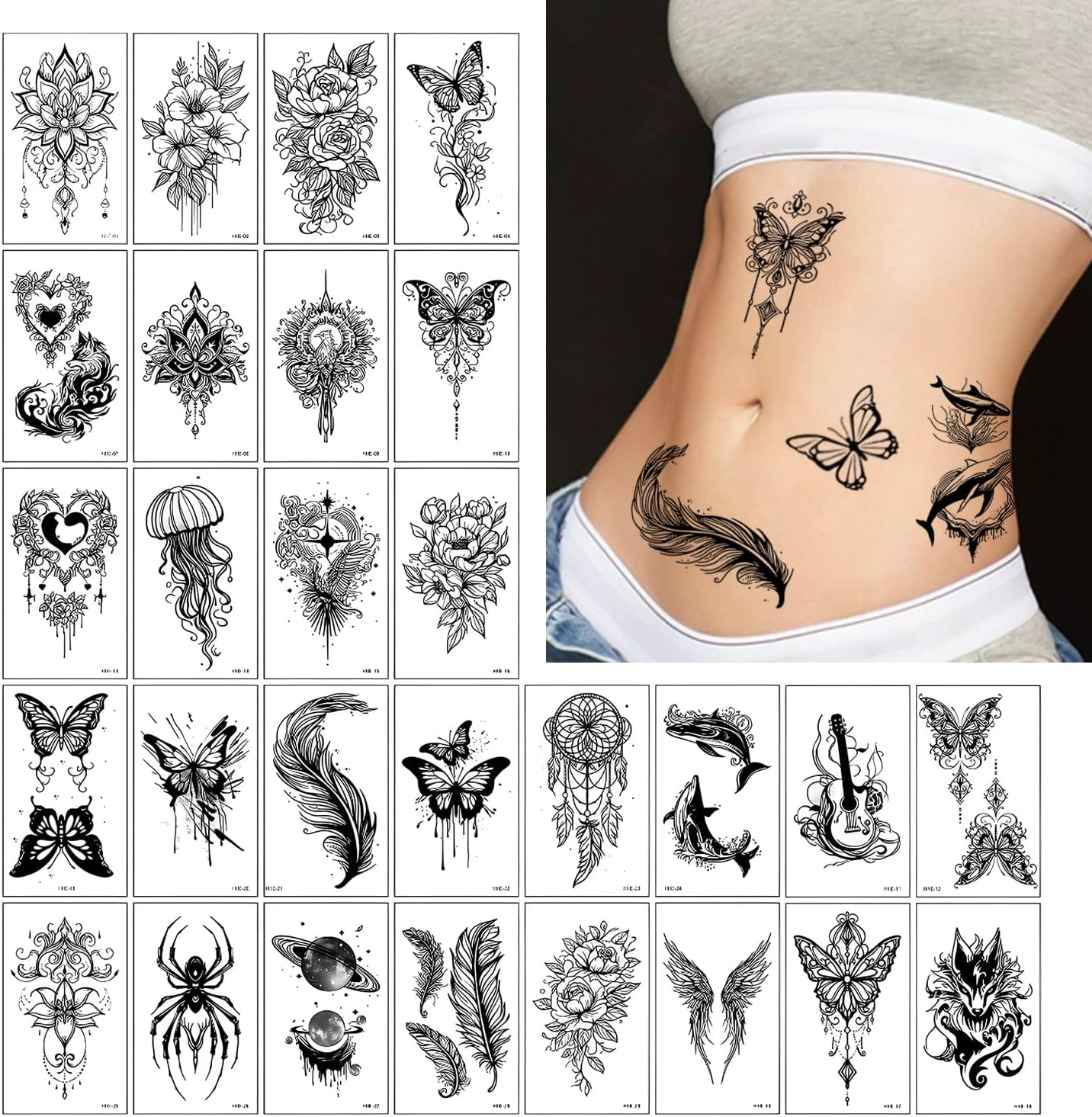 TORMEN 30 Sheets Temporary Tattoos, Butterfly Style Temporary Tattoos&ndash; Waterproof, Realistic & Long-Lasting Fake Tattoos for Kids, Adults, Parties & Festivals (Butterfly Style-B)