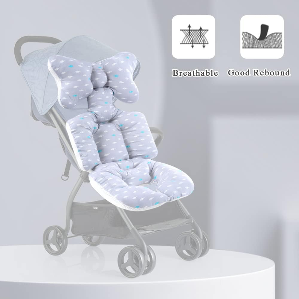 Baby Seat Pad Stroller Liner Universal 3D Air Mesh Breathable Car High Chair Cushion for Infant Soft Padding,Baby Carrier,Pram Non Slip Cushion for Baby Kid Toddler Infants (Grey Fish) image number 4