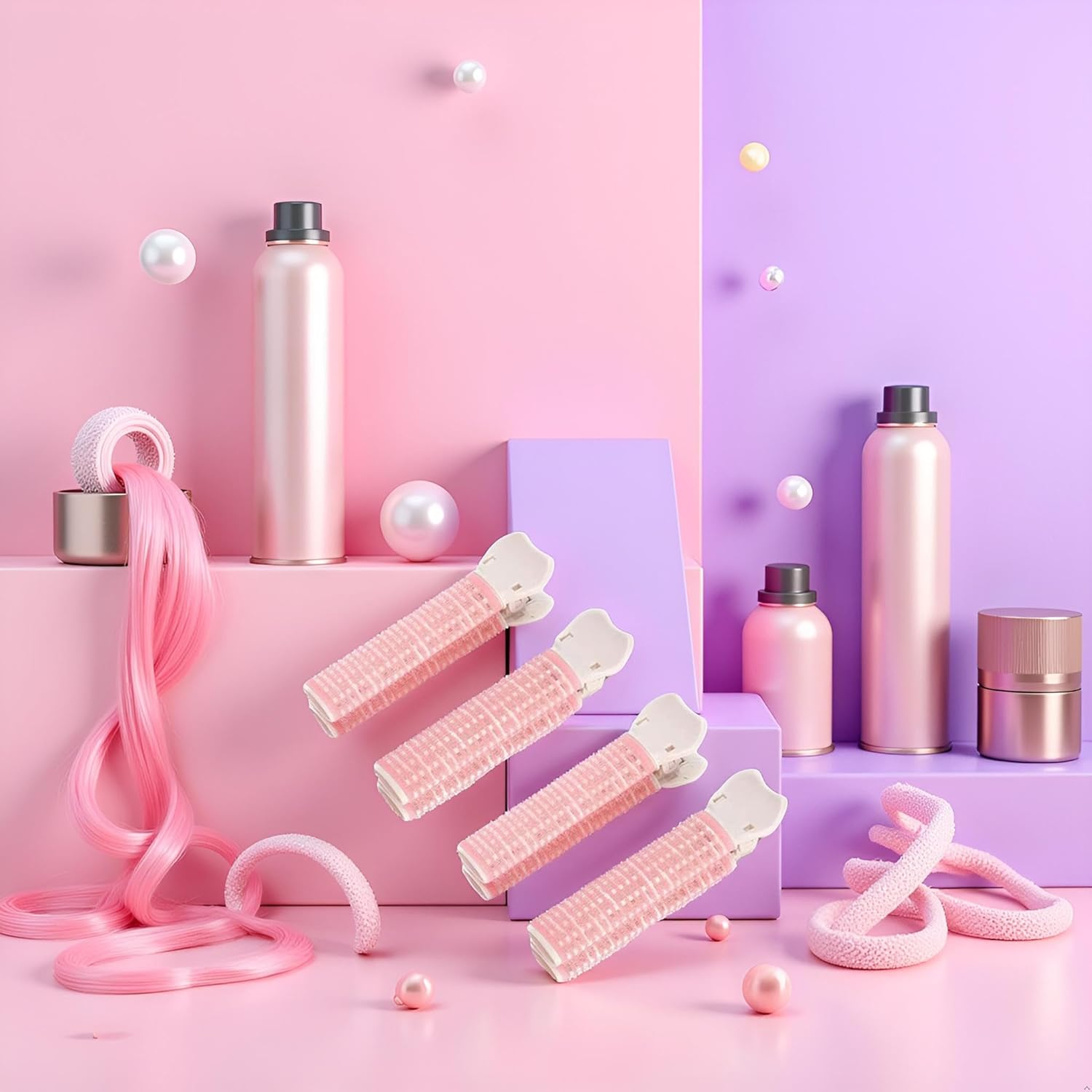 4Pcs Pink Hair Rollers with Clip, Volumizing Hair Root Clips Bangs Curler DIY Hair Styling Accessories Tool, Hair Rollers