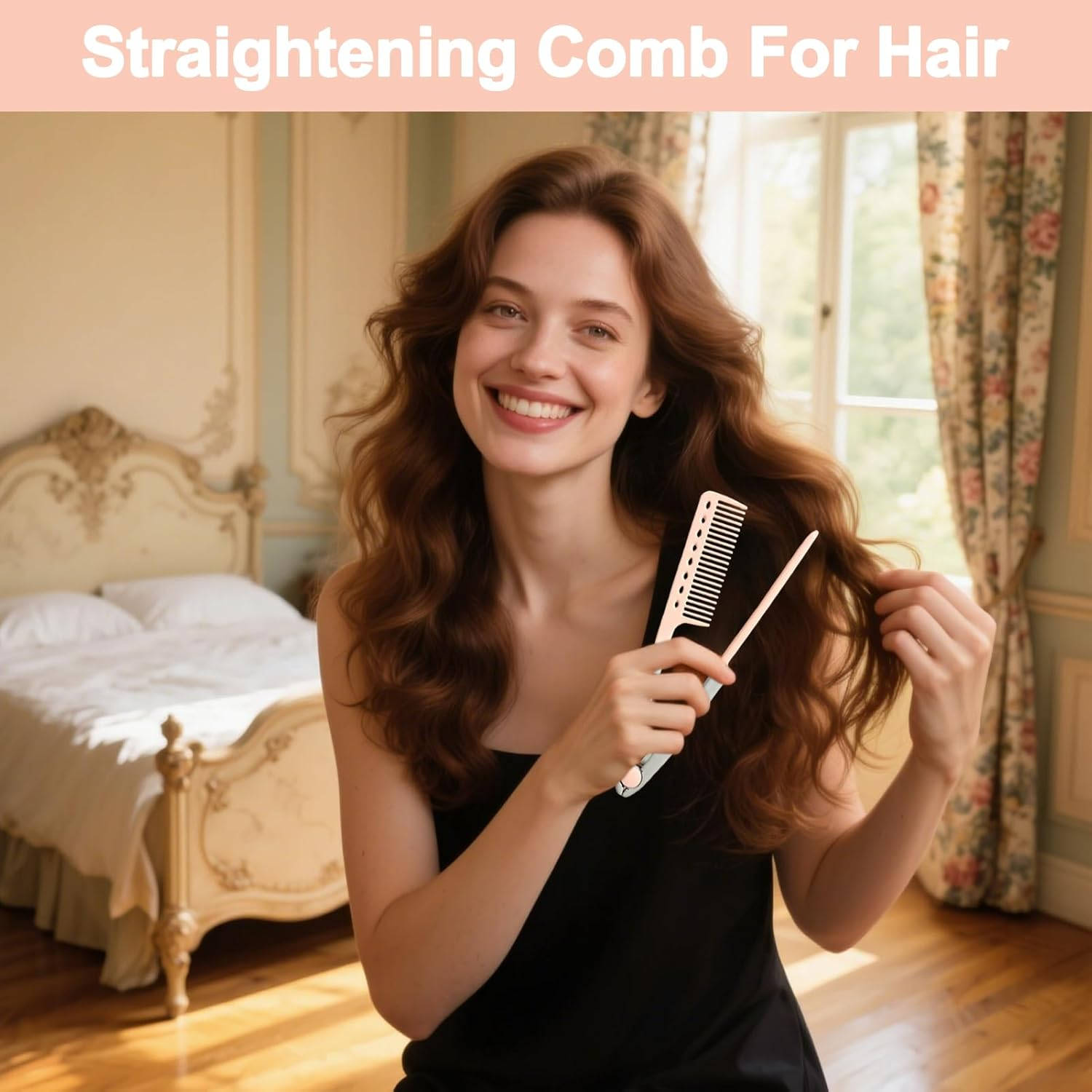 2 Pack V Shape Hair Straightening Combs Set, Flat Iron Comb Attachment Combs for Beautiful Tresses, Portable Hair Straightener Comb for Women'S Styling - Blue image number 7