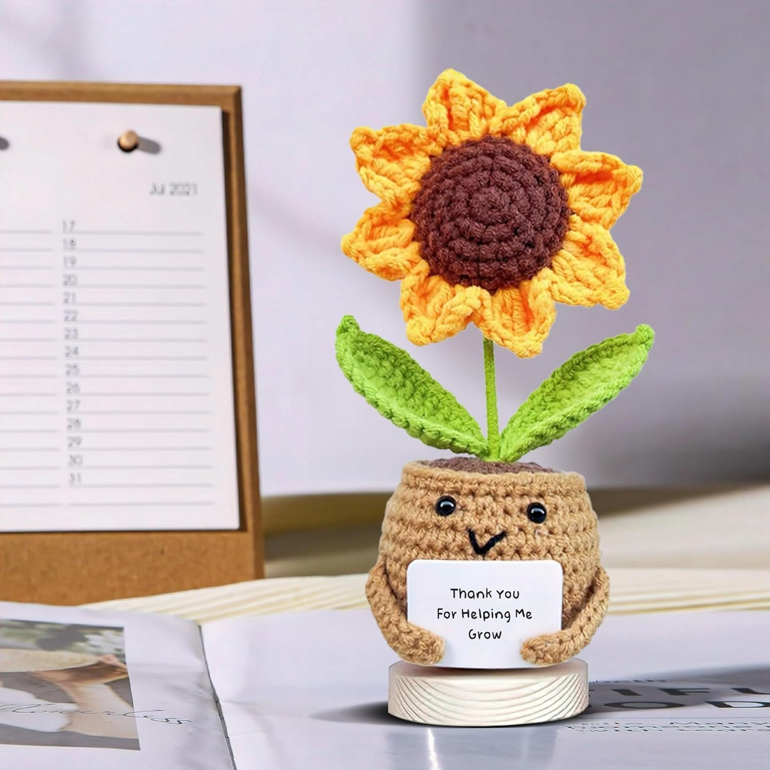 Handmade Positive Sunflower Doll Crochet with Card - Thank You for Helping Me Grow - Teacher Appreciation Gift from Student - Christmas, Birthday, Graduation image number 5
