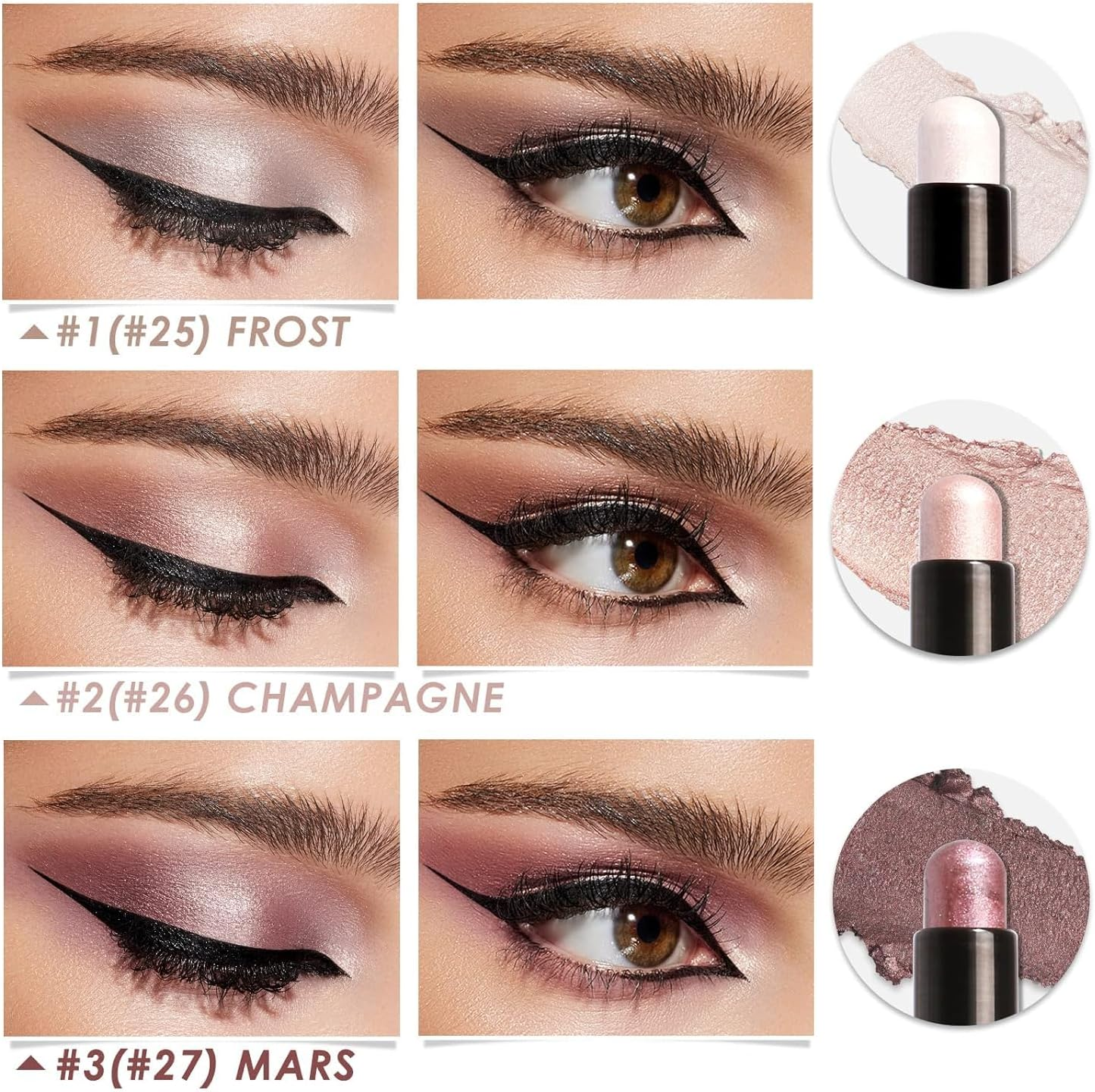 3-PCS Cream Eye Shadow Stick,Glitter & Matte Shades, Cream Eyeshadow,Soomth High Pigmented Crease-Proof Eye Shadow Brightener Stick Sets,Suitable for Girls and Women'S Makeup (#01#02#03) - 01 image number 5