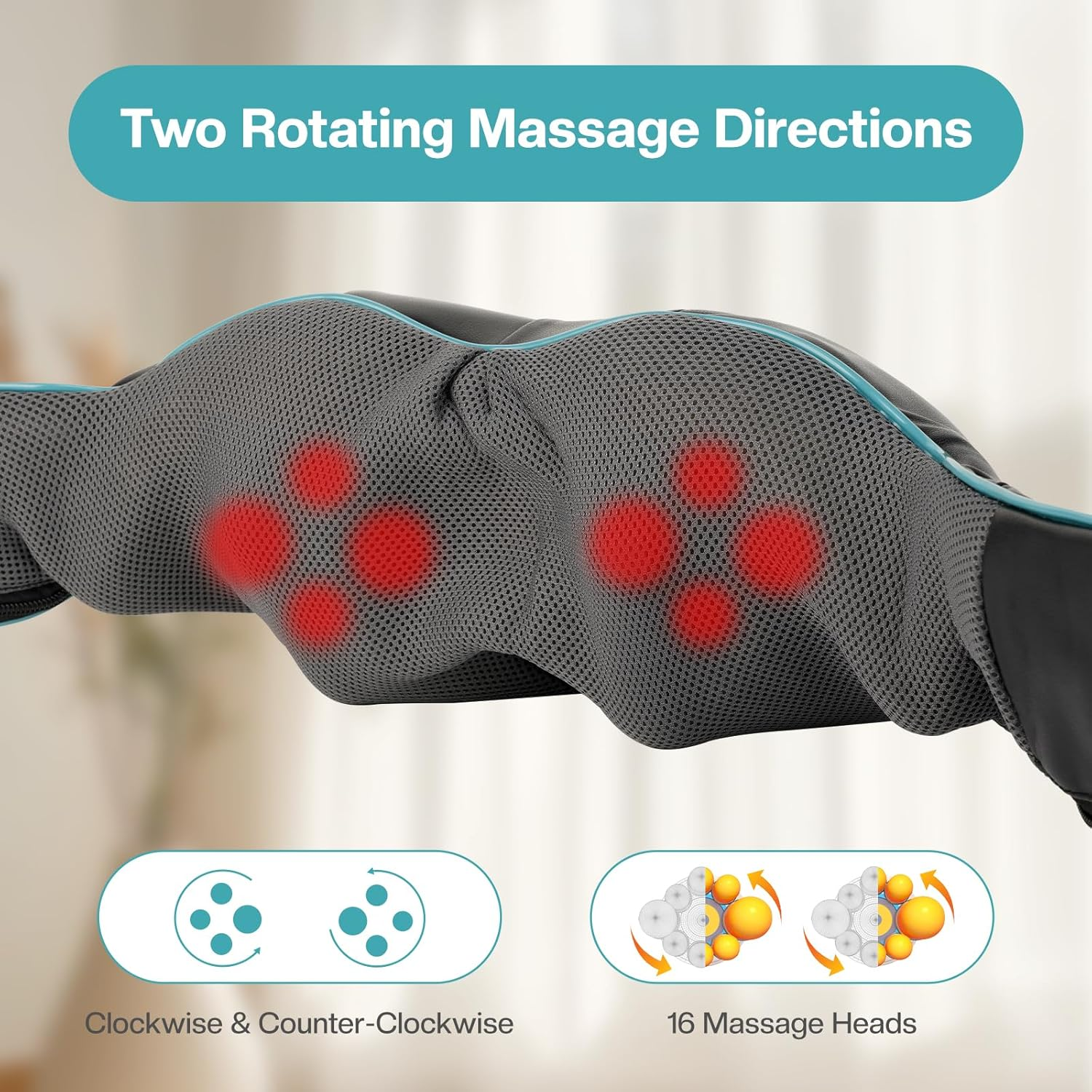 Airelax Shiatsu Neck and Back Massager with Heat - Deep Tissue Shoulder Massager, Electric Kneading Massage Pillow for Neck, Shoulder, Back Pain Relief, Home, Office & Car Use image number 4