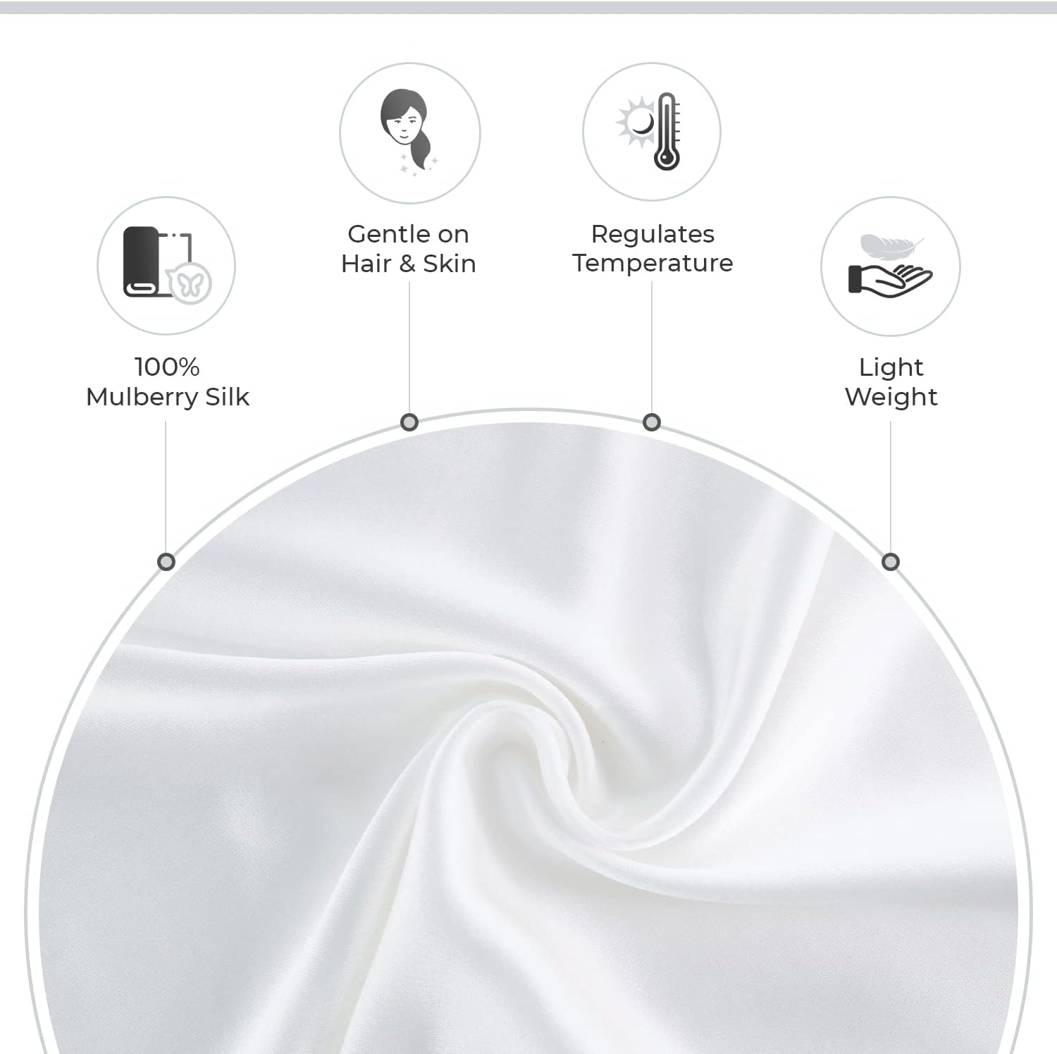 Gioia Casa Luxury Pillowcase - 100% Pure Mulberry Silk on Both Sides - Soft anti Wrinkle, Hypoallergenic, Washable Bed Pillowcases - Premium Pillow Cover That Protects Your Hair and Skin - White - Black image number 3