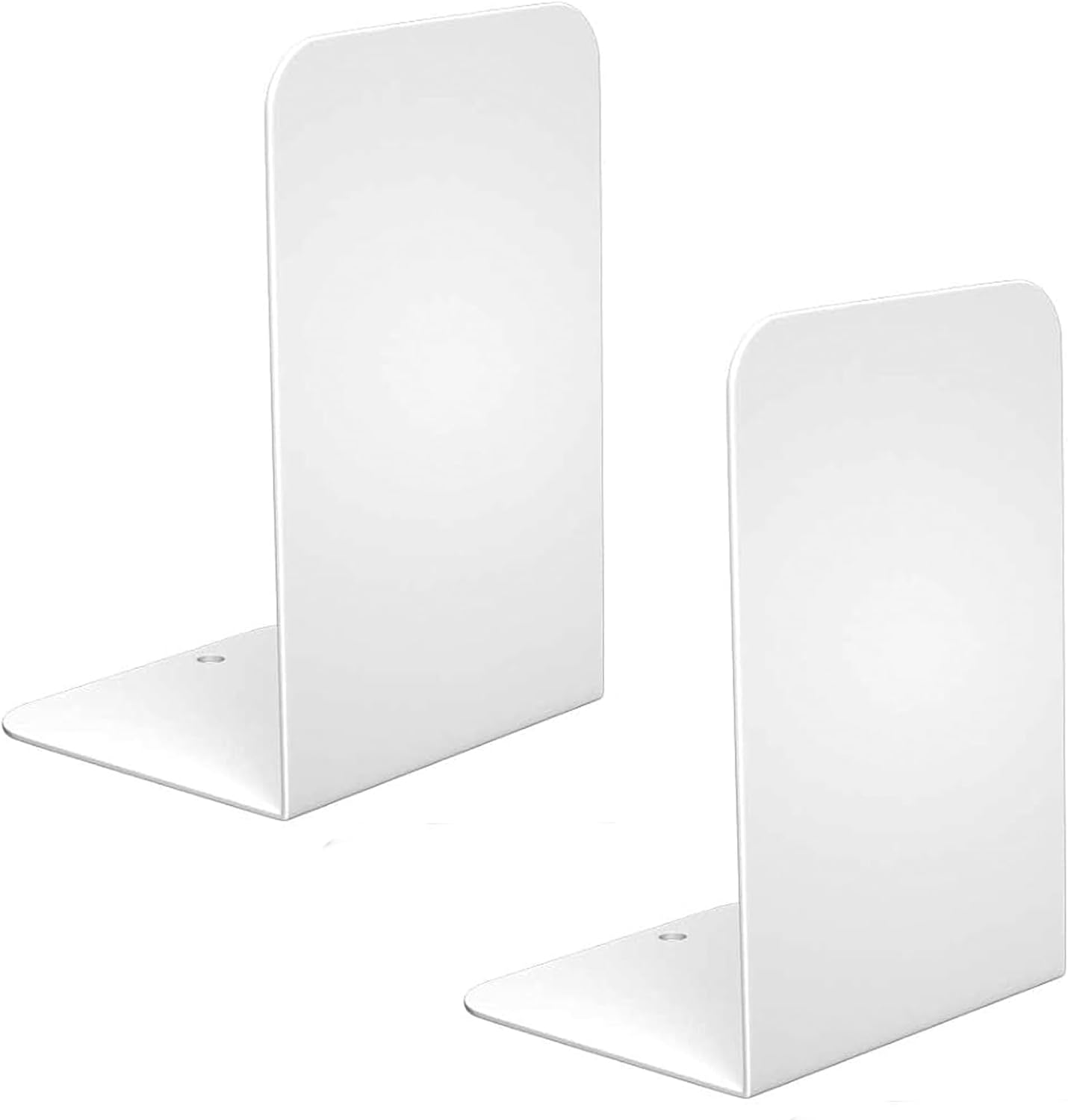 8 Pieces Bookends, White Book End, Heavy Metal Non Skid Sturdy Decorative Great for Bookshelf Office School Library