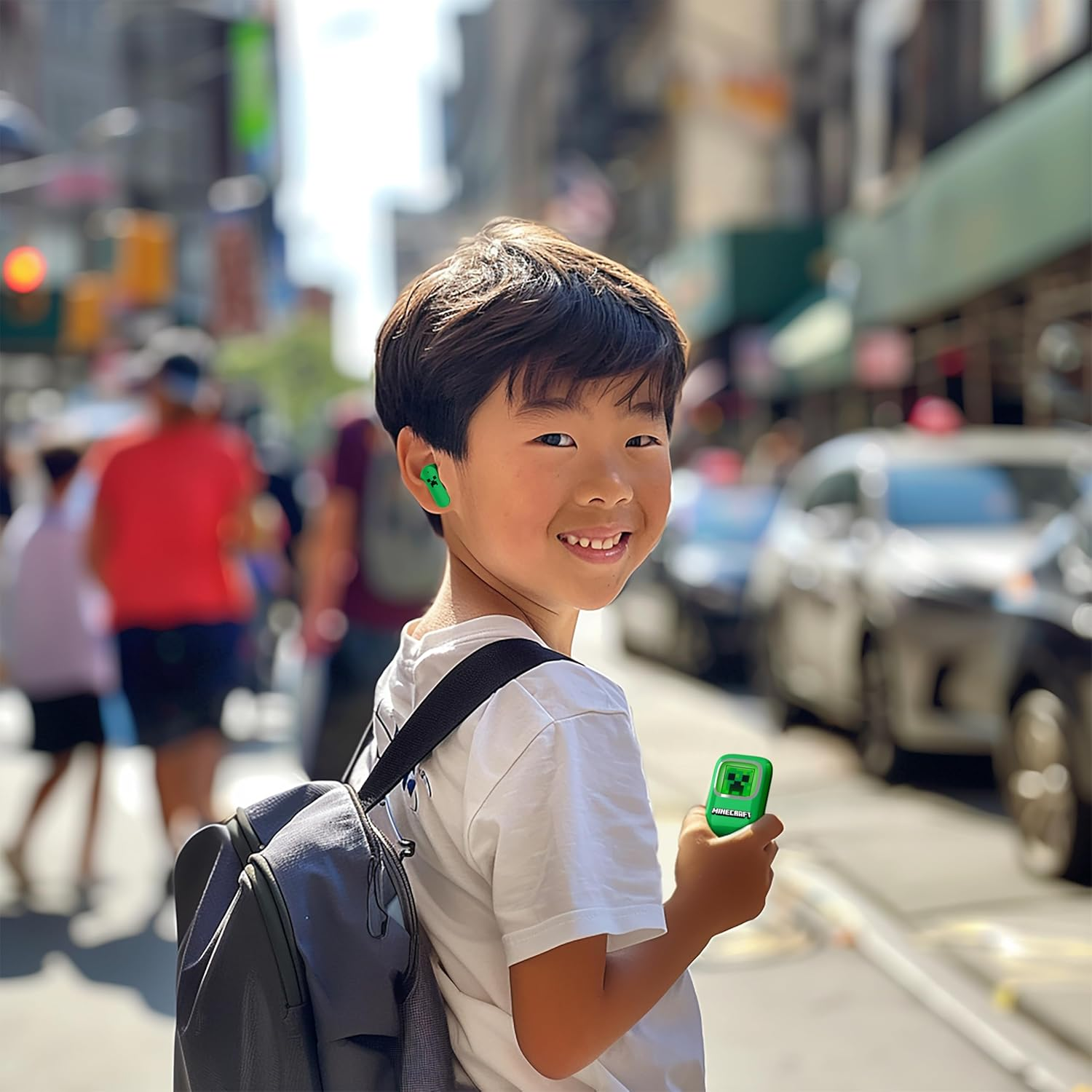 OTL Technologies MC1316 Minecraft Creeper Slide TWS Earphones with LED Light up Charging Case - Green image number 1