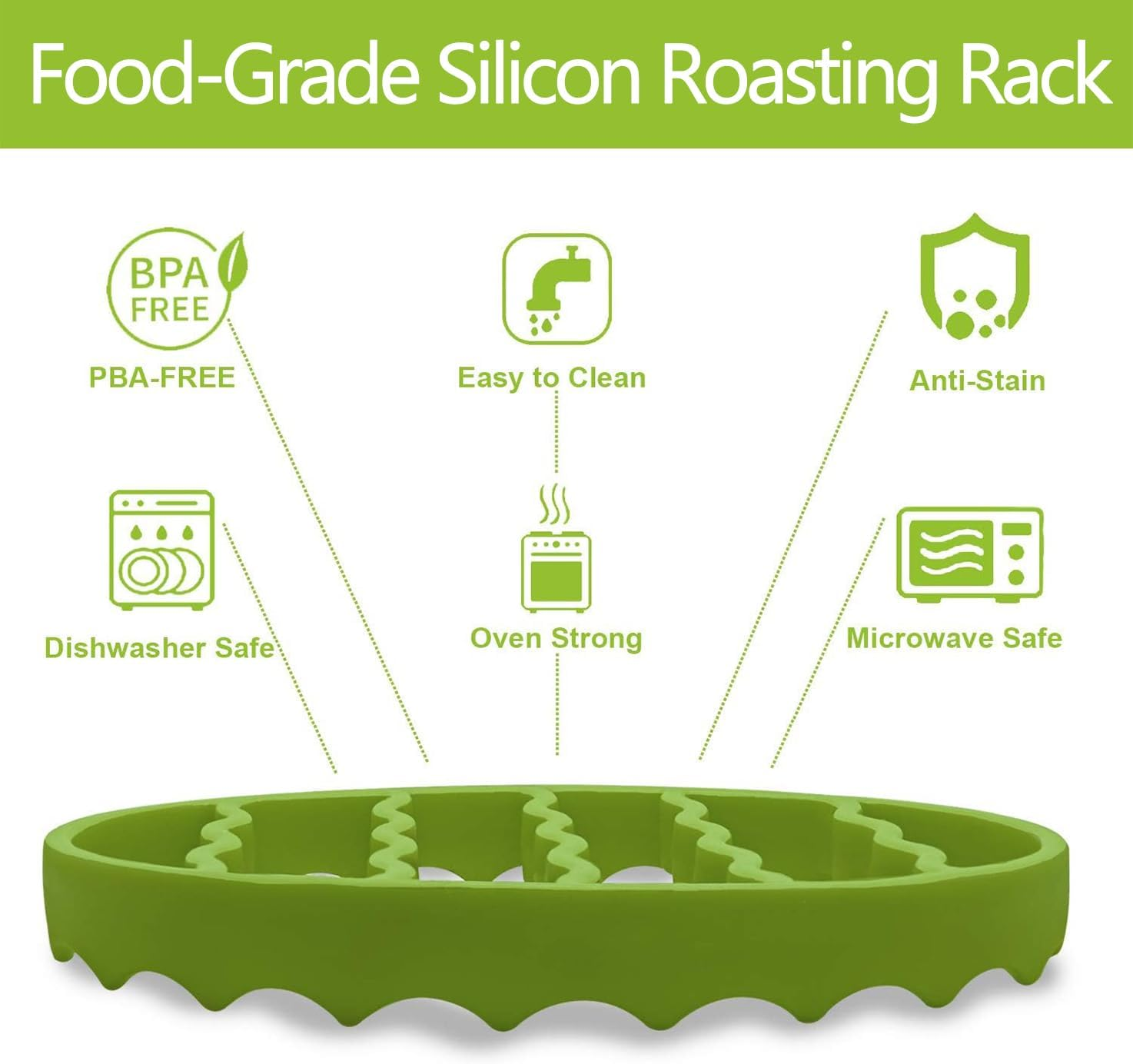 WADY Silicone Roasting Rack, Non Stick Easy-Clean Cooling Rack, Heat-Resistant Cooling Roasting Rack Air Fryer Rack, Silicone Pressure Cooker Roasting Rack Accessories for Meat Vegetables (Green) image number 2