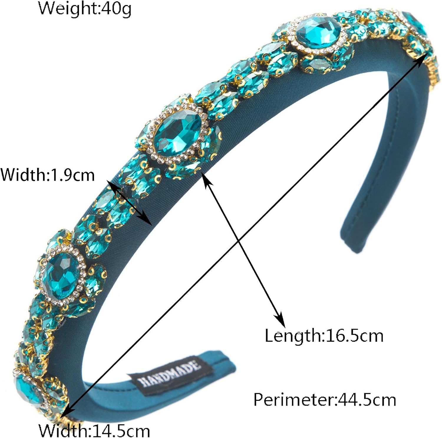 TRADERPLUS Rhinestone Padded Headband Baroque Crystal Embellished Hairbands Party Wedding Headband Handmade Gorgeous Hair Accessories (Blue, One Size) image number 2