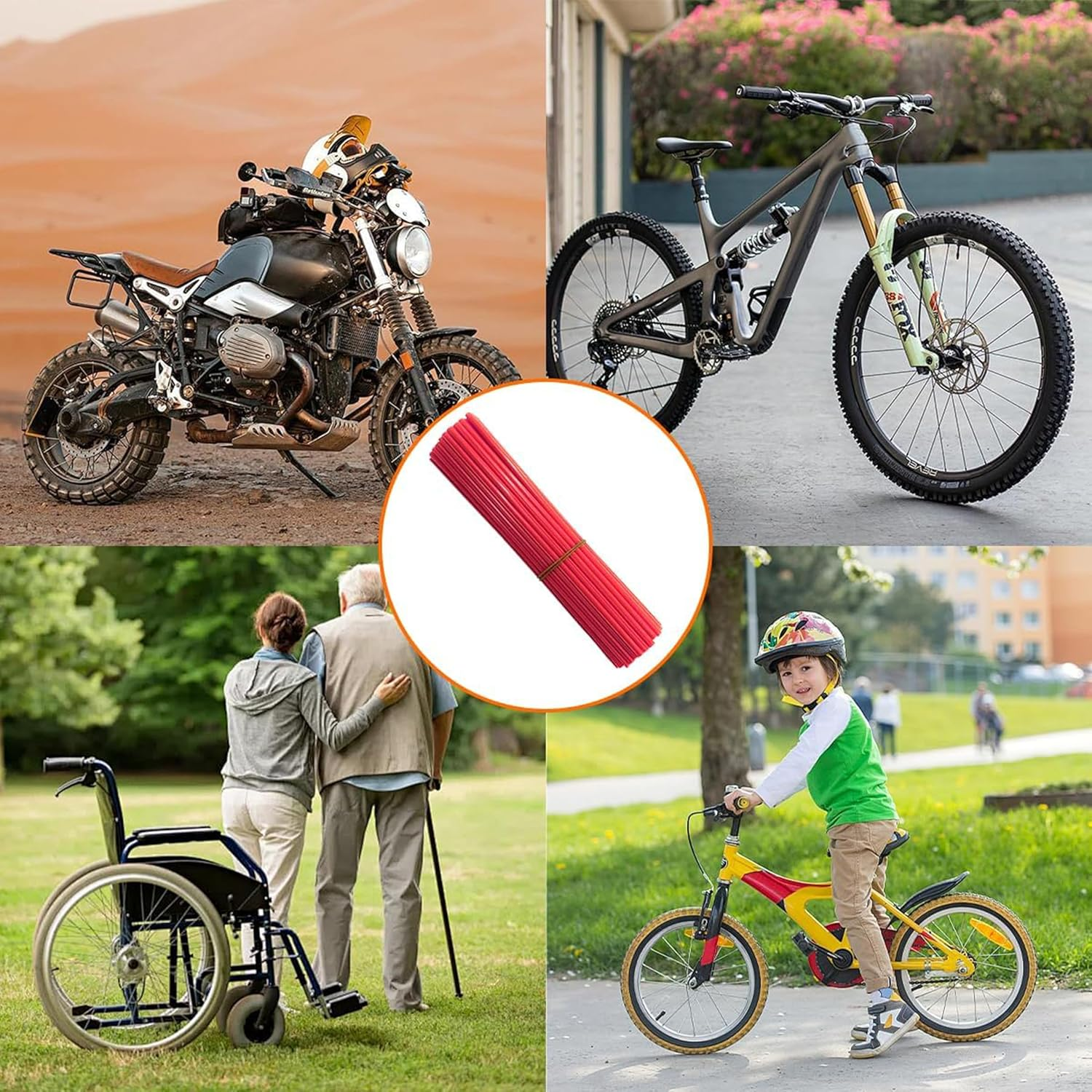 72-Pack Universal Spoke Protector Guards for Bikes, Motorcycles, Wheelchairs & Off-Road Vehicles - Durable Spoke Decorations for 8"-21" Rims (Black) - Blue image number 6