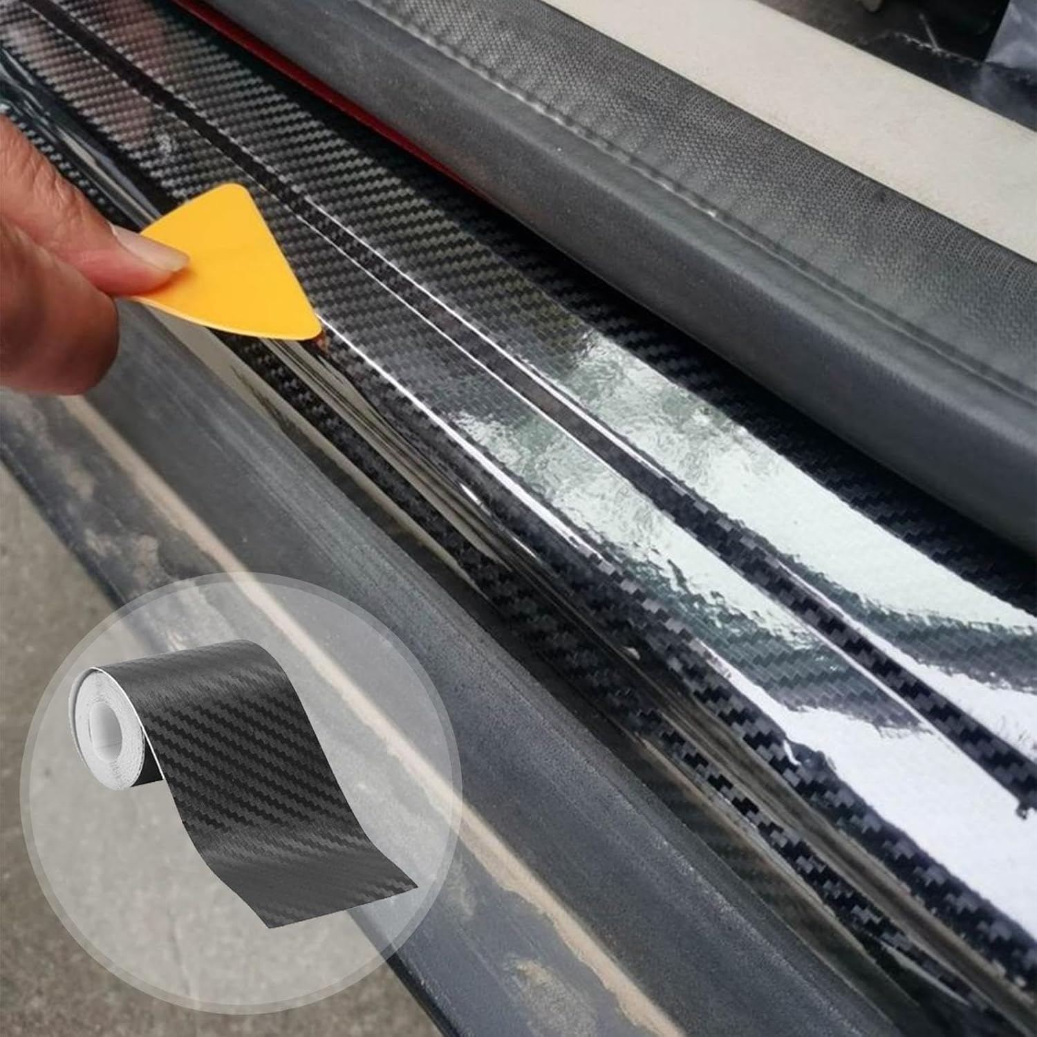 Car Carbon Fiber Tape - Wrap Detailing Film,Waterproof -Adhesive Twill Weave Sheet Sticker, Anti-Scratch Sticker for Car Dashboard, Bumper Swan-Au image number 6
