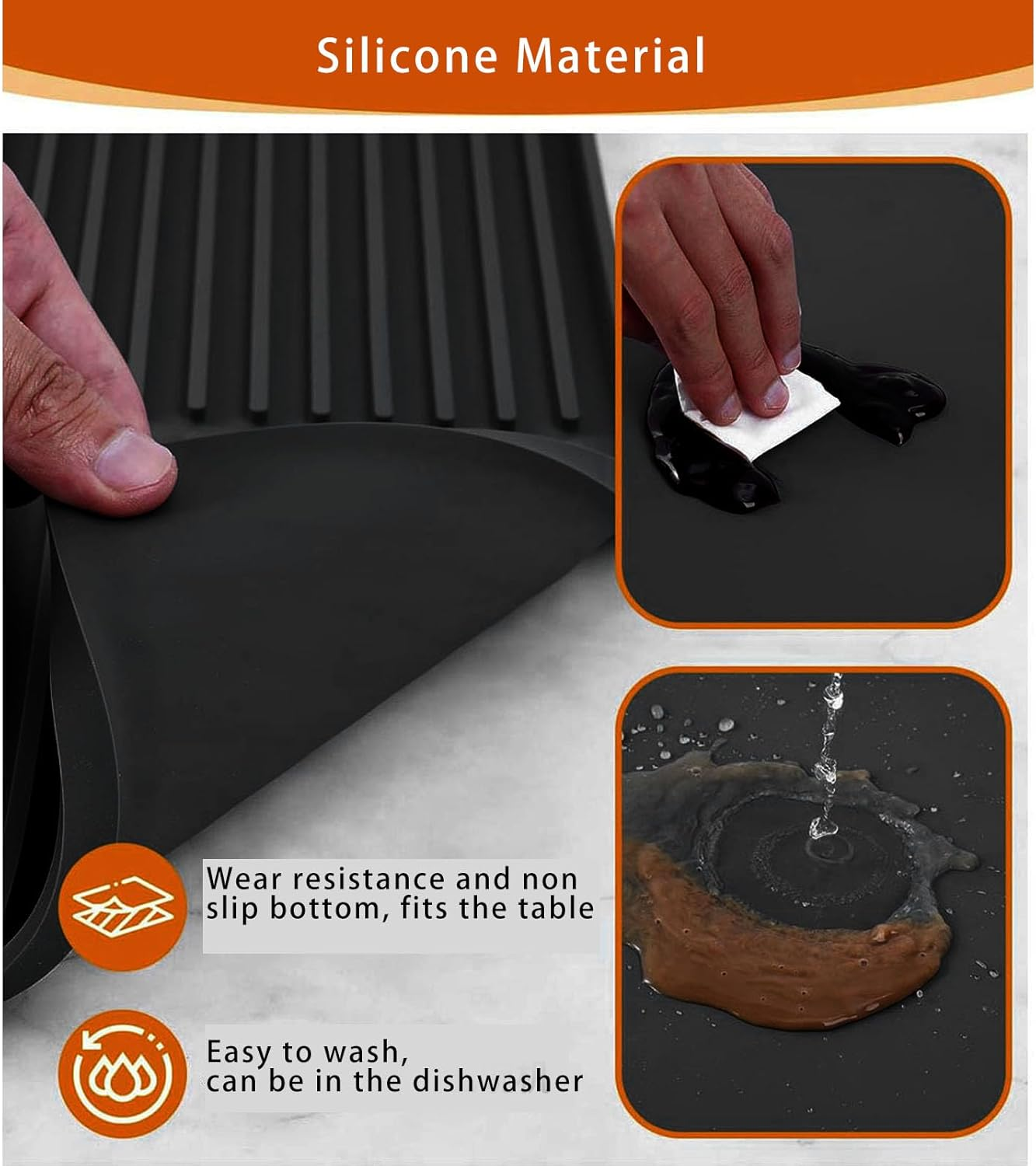 Extra Large Silicone Coffee Mat Non Slip Machine Drip Tray with Drainage for Countertop, 24X16 Inch Bar Mat for Kitchen & Coffee Station (Black) image number 6