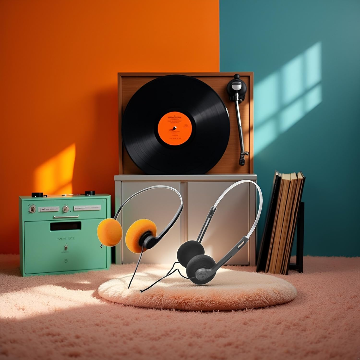 2 Pcs Retro on Ear Headphones, Wired Stereo Headphones, Headphone, Lightweight Portable Headphone with Adjustable Headband, Cassette Player, Over-Ear (Orange and Black) image number 3