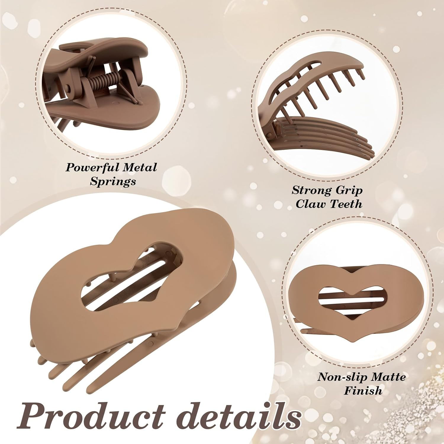 Leikedun Heart Hair Clips Women'S Flat Pack of 5 Hair Clips with Double Heart Design for Fine & Thick Hair, Matte Hair Clips for Women Girls