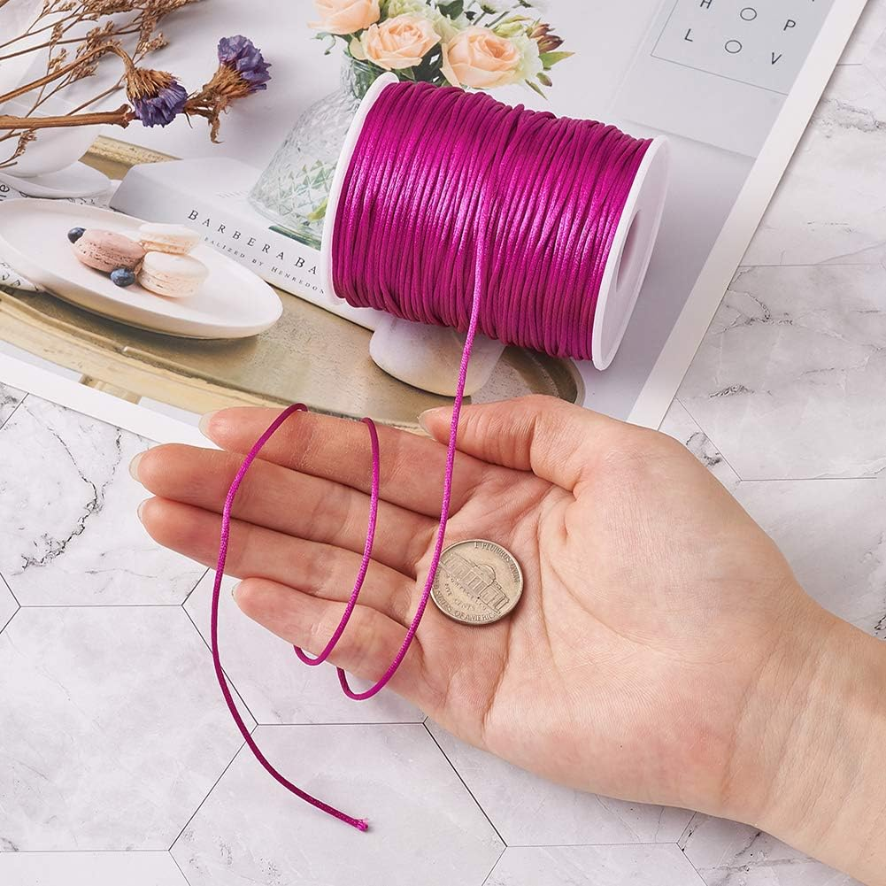 Elecrelive 109 Yards 1.5Mm Fuchsia Rattail Satin Nylon Trim Silk Cord Chinese Knotting Beading String Macrame Thread Cord for Necklace Bracelet Braided Jewelry Making