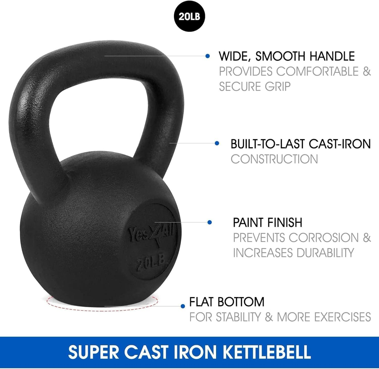 Yes4All Kettlebell Adjustable/Cast Iron/Protective Base Solid Smooth for Strength Training, Home Gym image number 4