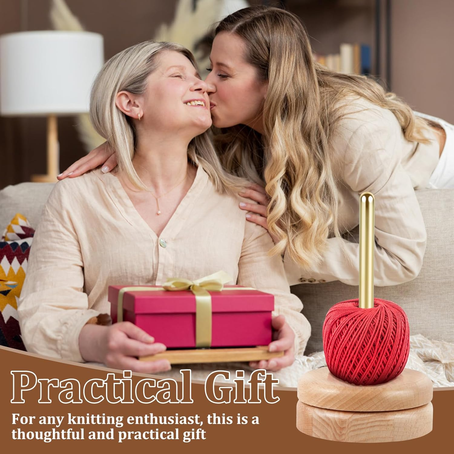 Wooden Yarn Holder Yarn Spindle Dispenser Stable Beech Wood Yarn Skein Spinner Rotatable Revolving Yarn Ball Stand Yarn Ball Holder Dispenser for Crocheting Knitting Yarn