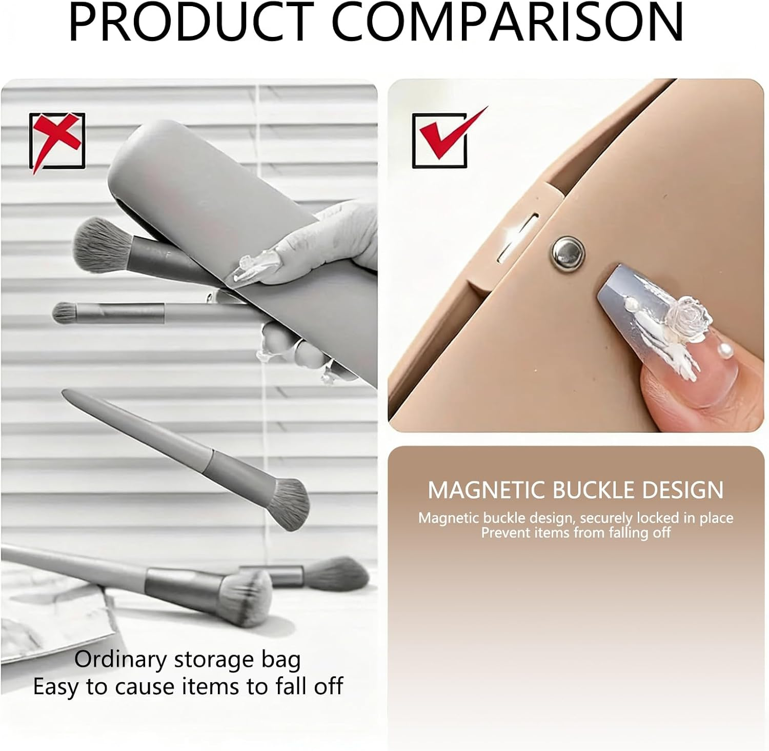 Travel Makeup Brush Holder with Makeup Sponge Holder, Magnetic Anti-Fall Out Silicone Portable Cosmetic Face Brushes Case, Soft Sleek Design for Face Brushes and Tools image number 3